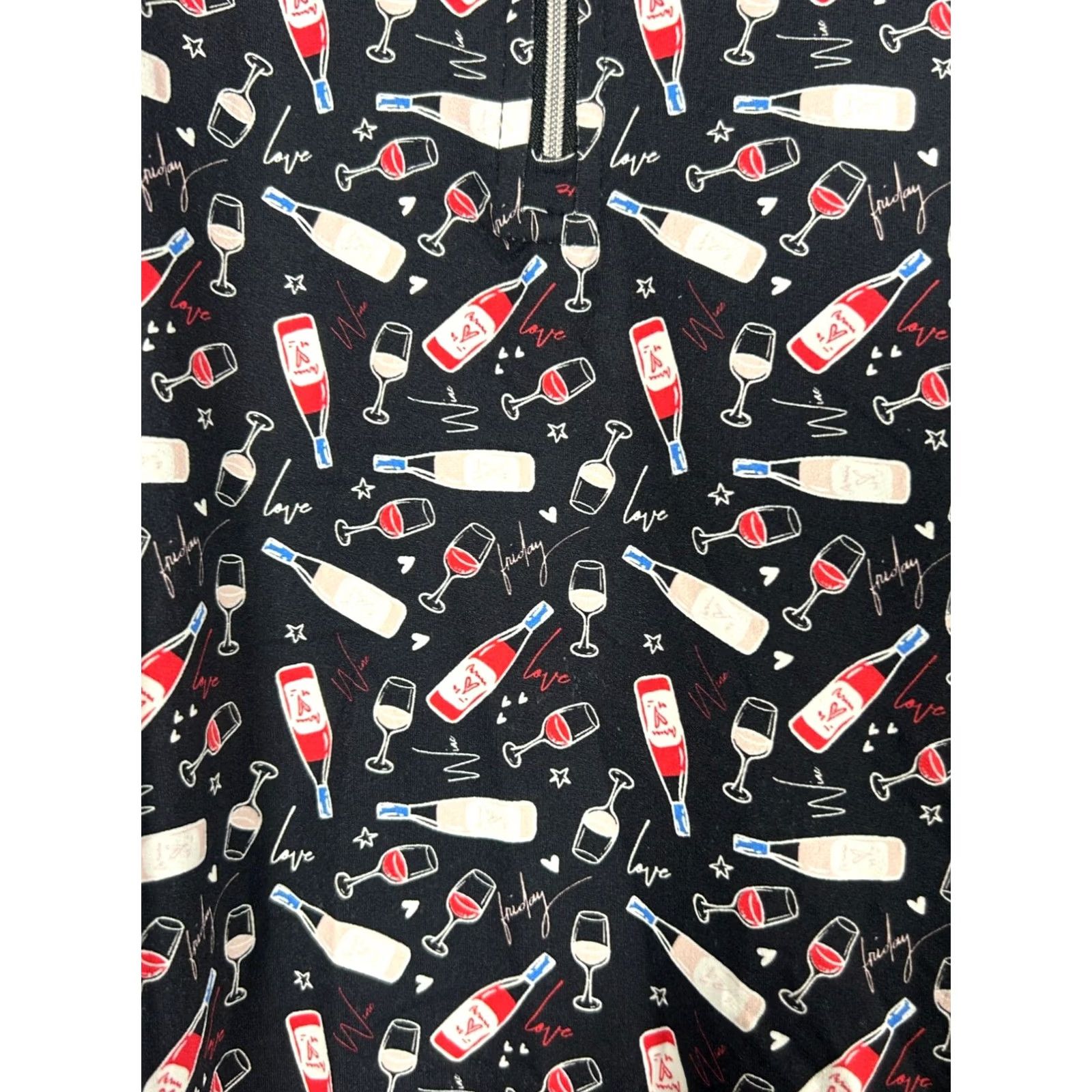 Vintage Sport Haley Top Medium 1/4-Zip Performance Cheers To Us Wine Bottle Print Womens Size M / US 6-8 / IT 42-44 - 2 Thumbnail