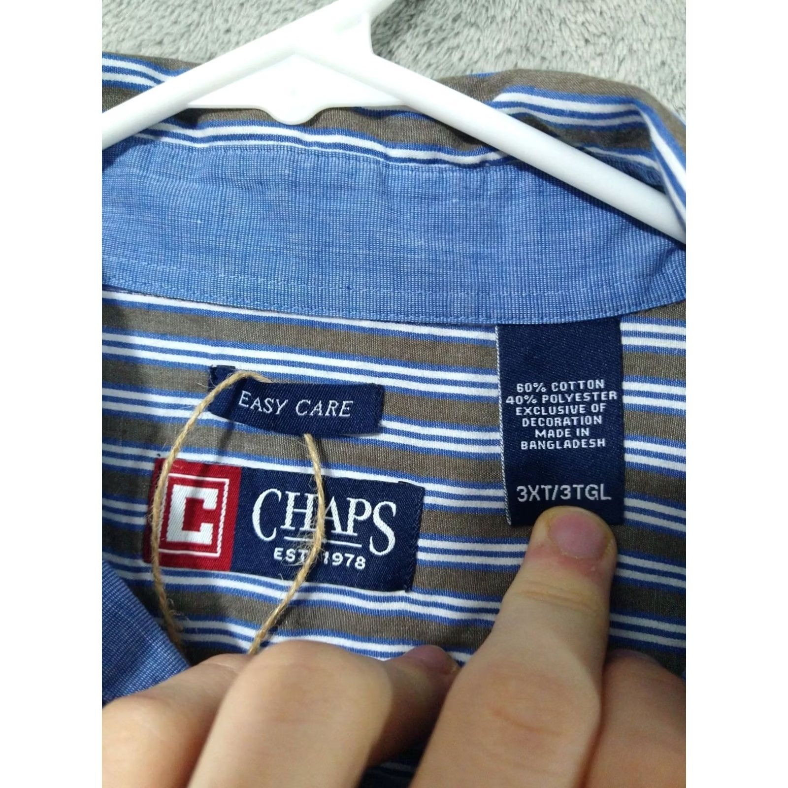 Chaps Chaps Shirt Mens 3XT Brown Striped Easy Care Long Sleeve Button Down Casual Size US XXL / EU 58 / 5 - 7 Thumbnail