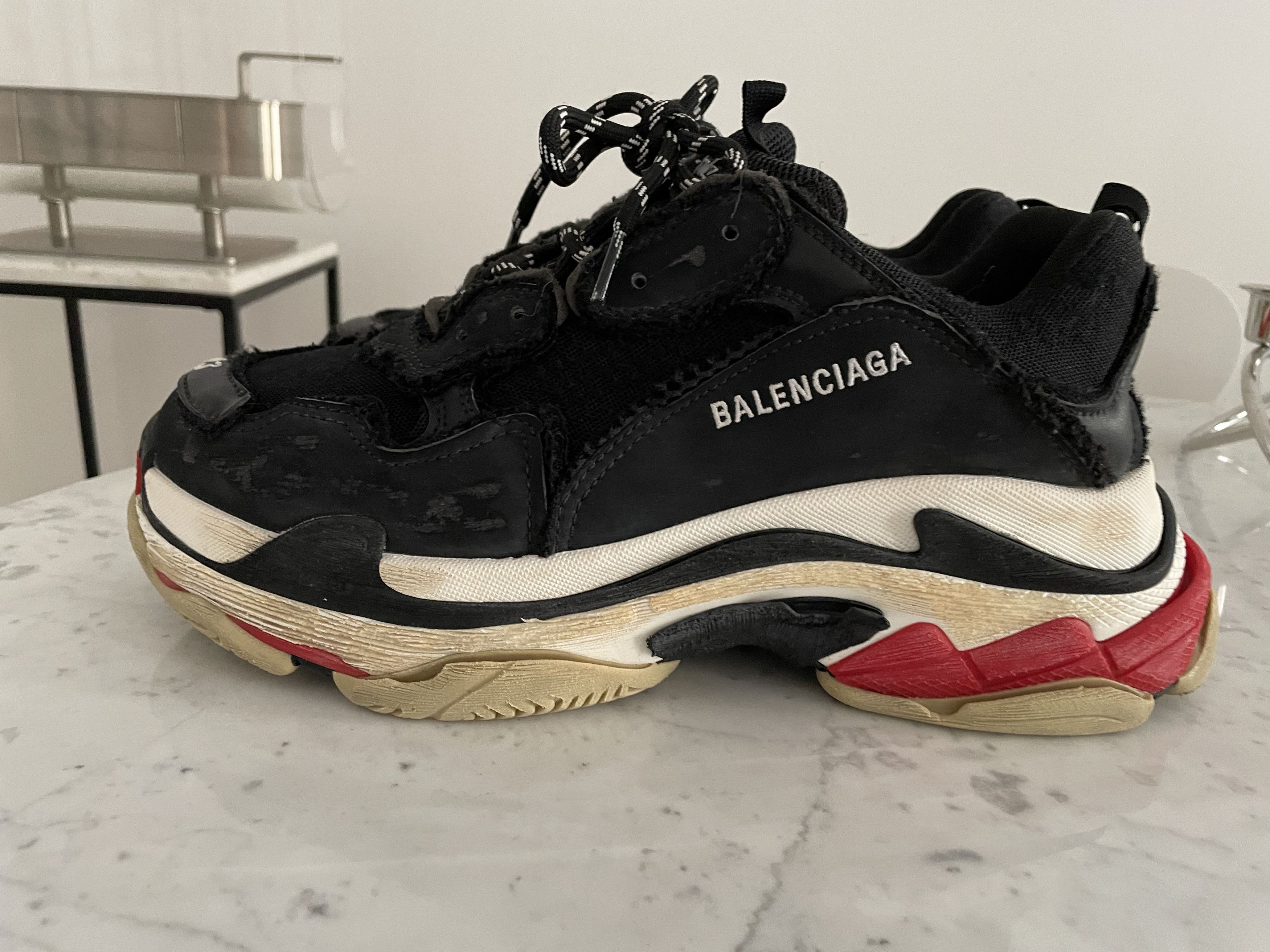 Balenciaga Balenciaga Triple S DIY effect black red 43 sneakers us 10 Grailed