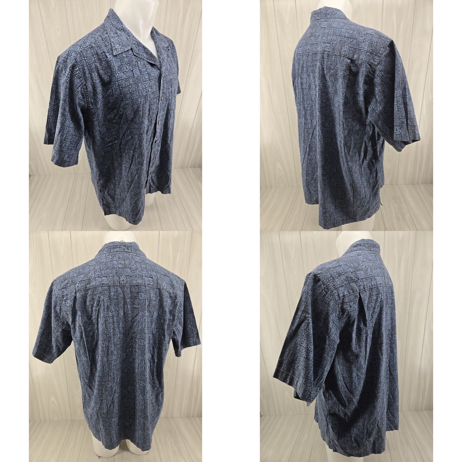 Vintage VINTAGE L.L. Bean Shirt Mens Large Regular Blue Tile Patterned Tribal Heritage Hawaii Shirt Button-Up Short Sleeve Collared Cotton Plaid Size US L / EU 52-54 / 3 - 8 Thumbnail
