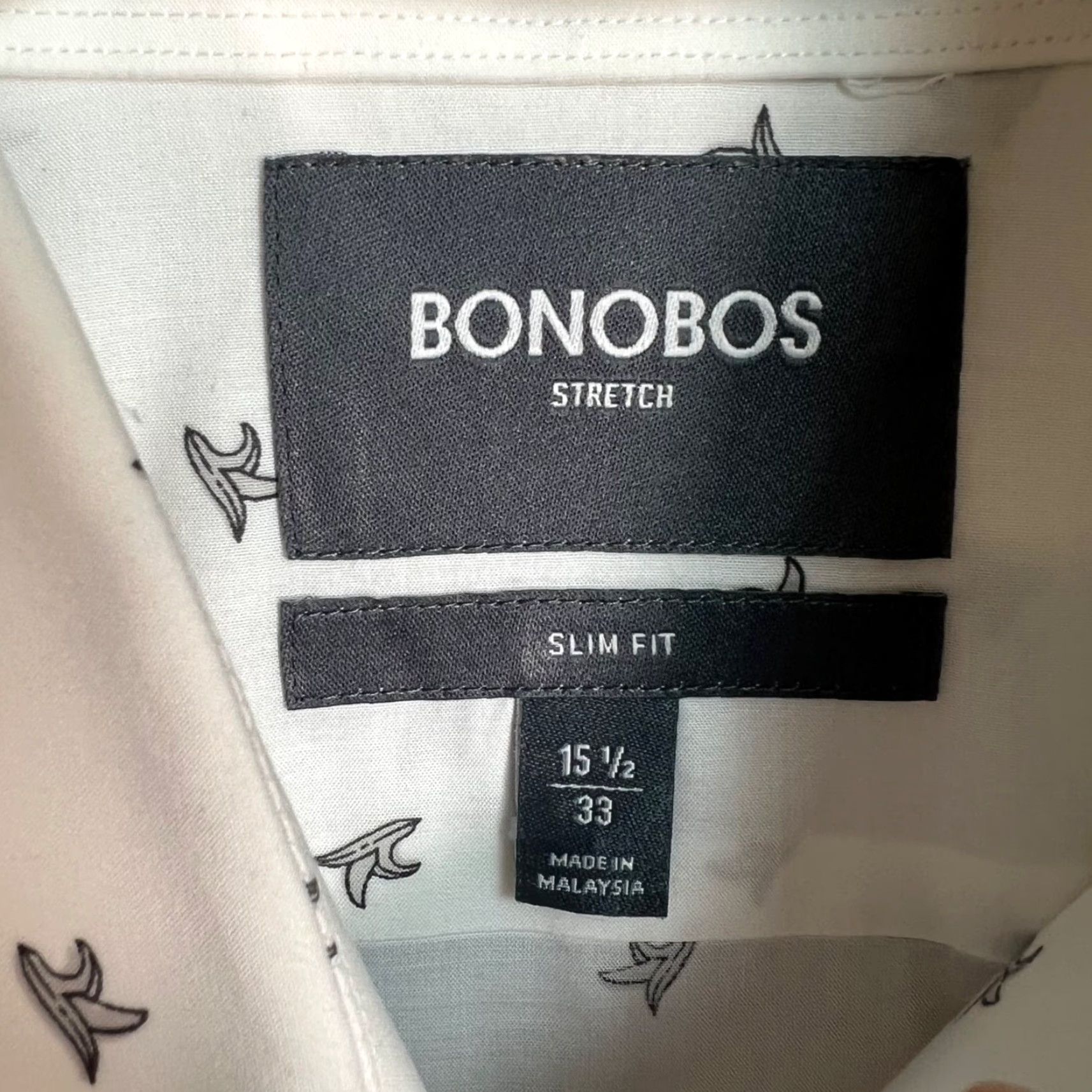 Bonobos Bonobos Slim Fit Shirt Mens White Bird Print Long Sleeve Button-Up 15.5 33 Stretch Casual Regular Size US S / EU 44-46 / 1 - 3 Thumbnail
