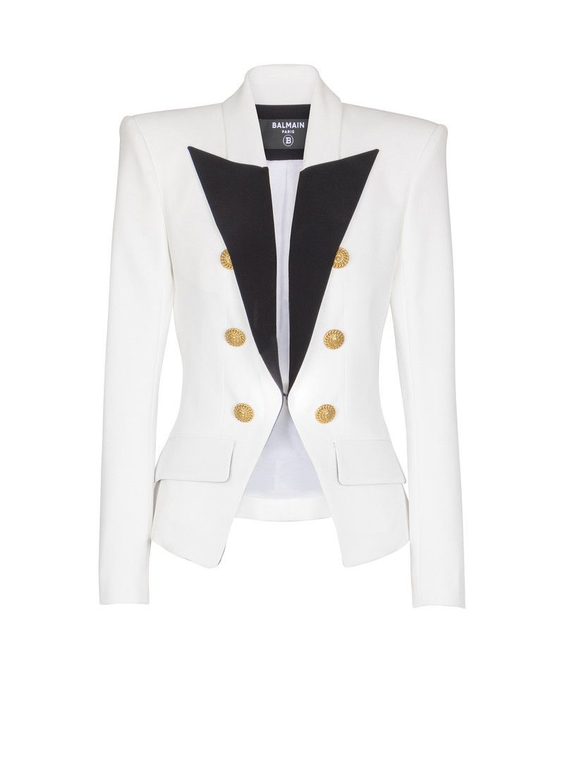 Balmain o1loc1c0526 6-Buttons Two-tone Jacket in White/Black Size L / US 10 / IT 46 - 1 Thumbnail