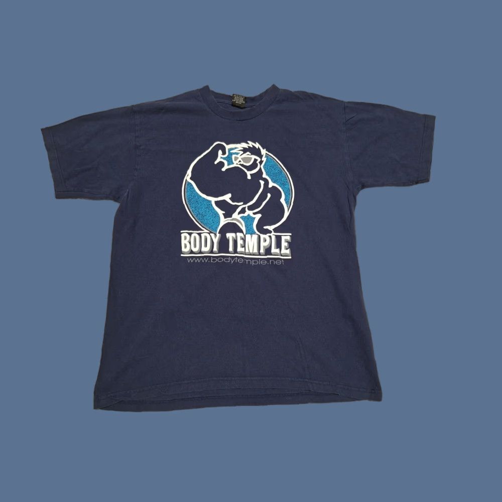 VINTAGE 90s Body Temple California Body Building Muscle T-shirt L Shirt Mens Blue Short Sleeve T-Shirt Artex Sportswear