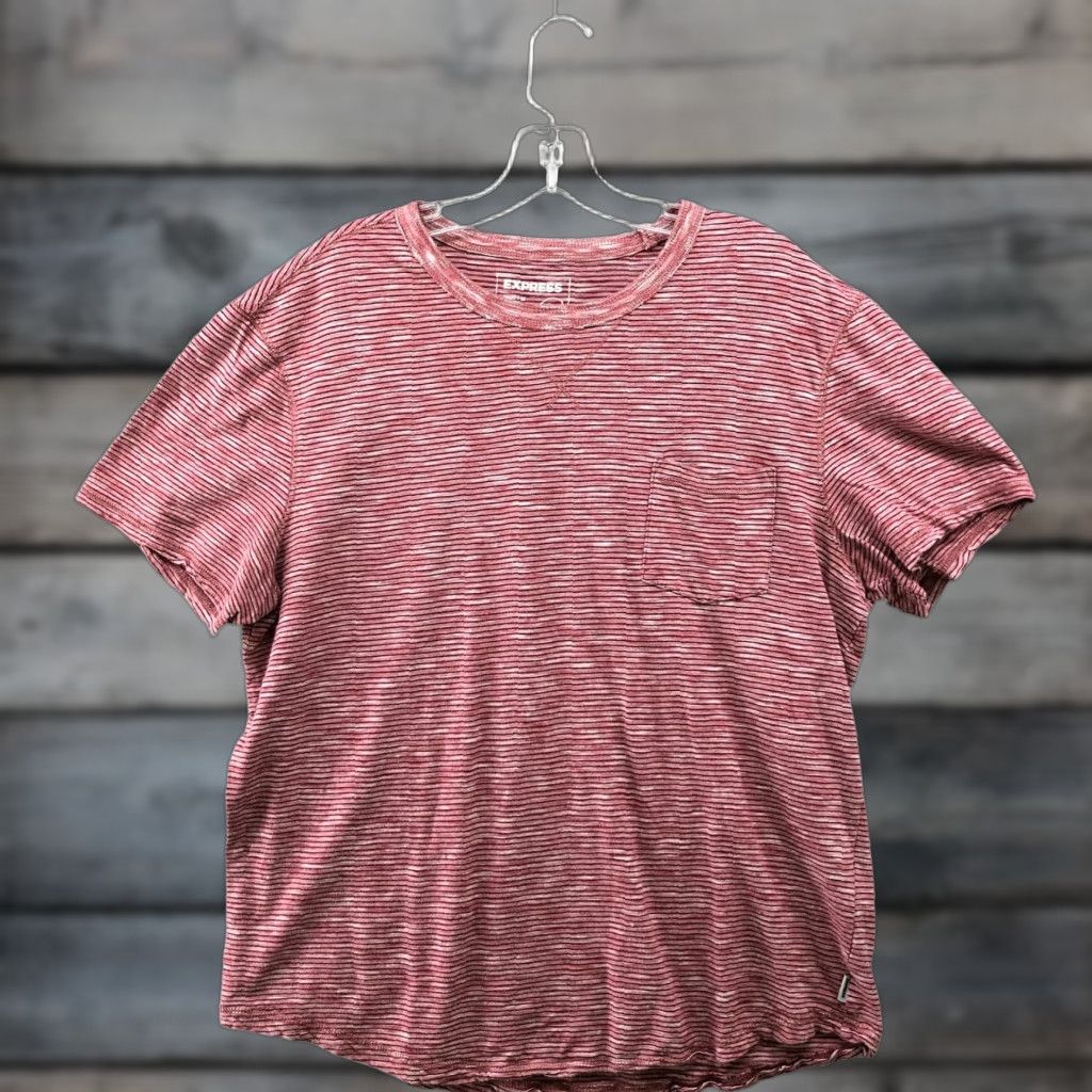 Express Express T Shirt Womens Large L Pink Striped Heather Crewneck Cotton Knit T-Shirt, Express, Casual, Short Sleeve, Pink Striped Heather, Womens L Size L / US 10 / IT 46 - 1 Thumbnail