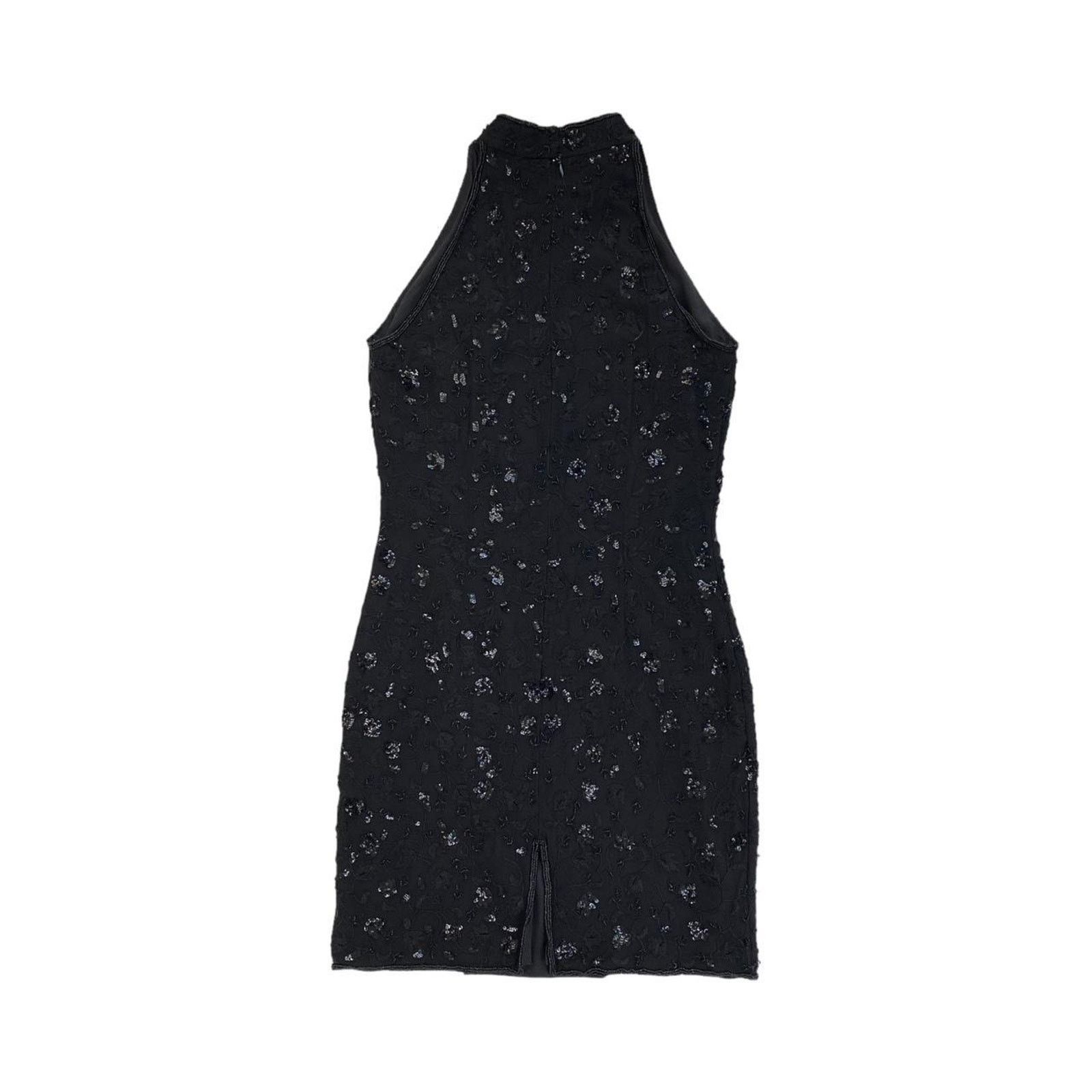 Other Black Floral Embroidered Beaded Silk Mini Halter Dress Size M / US 6-8 / IT 42-44 - 5 Thumbnail