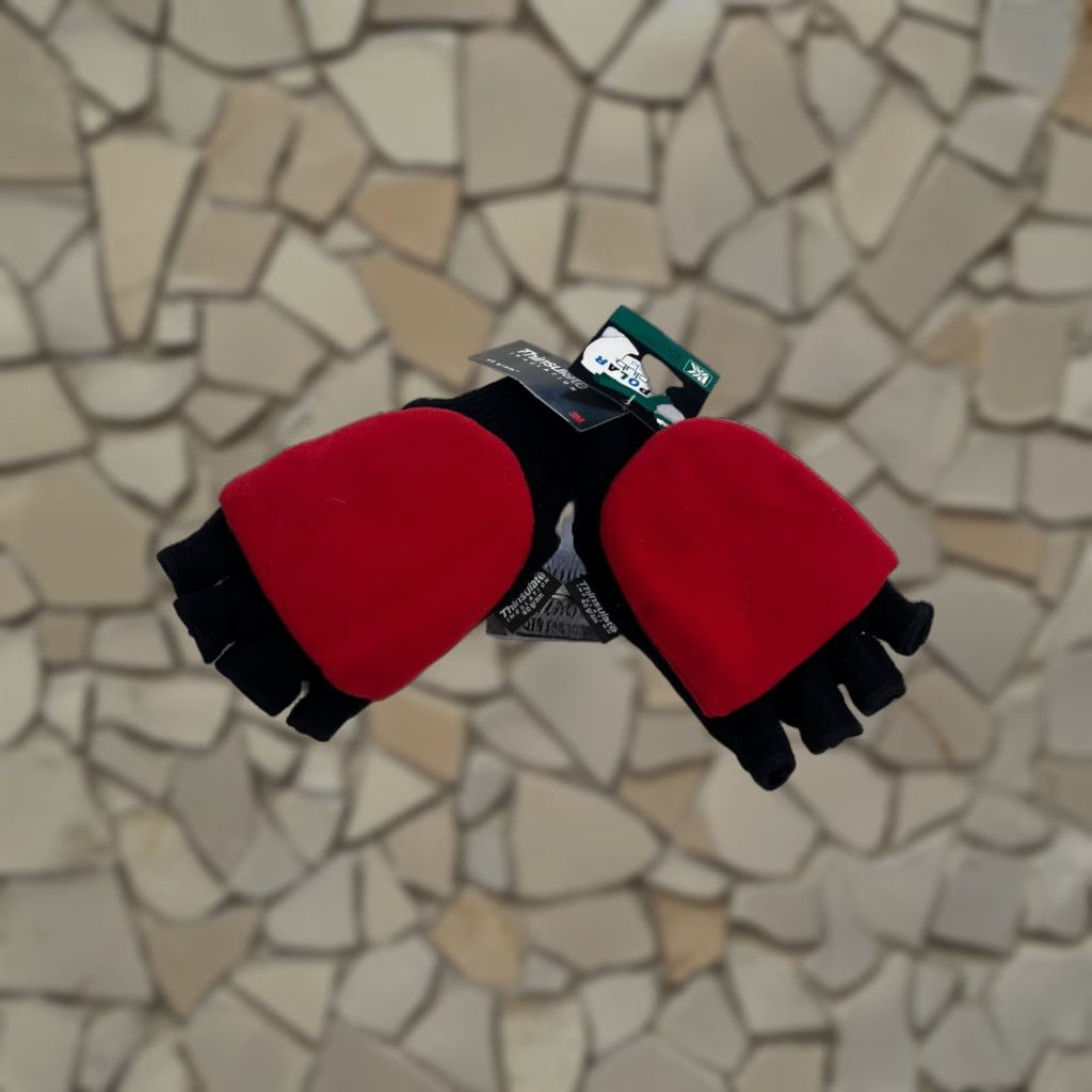 Thinsulate Insulation Mens Convertible Fingerless Gloves With Mitten Cover Red Black Mitten Convertible Glove Mens One Size Colorful