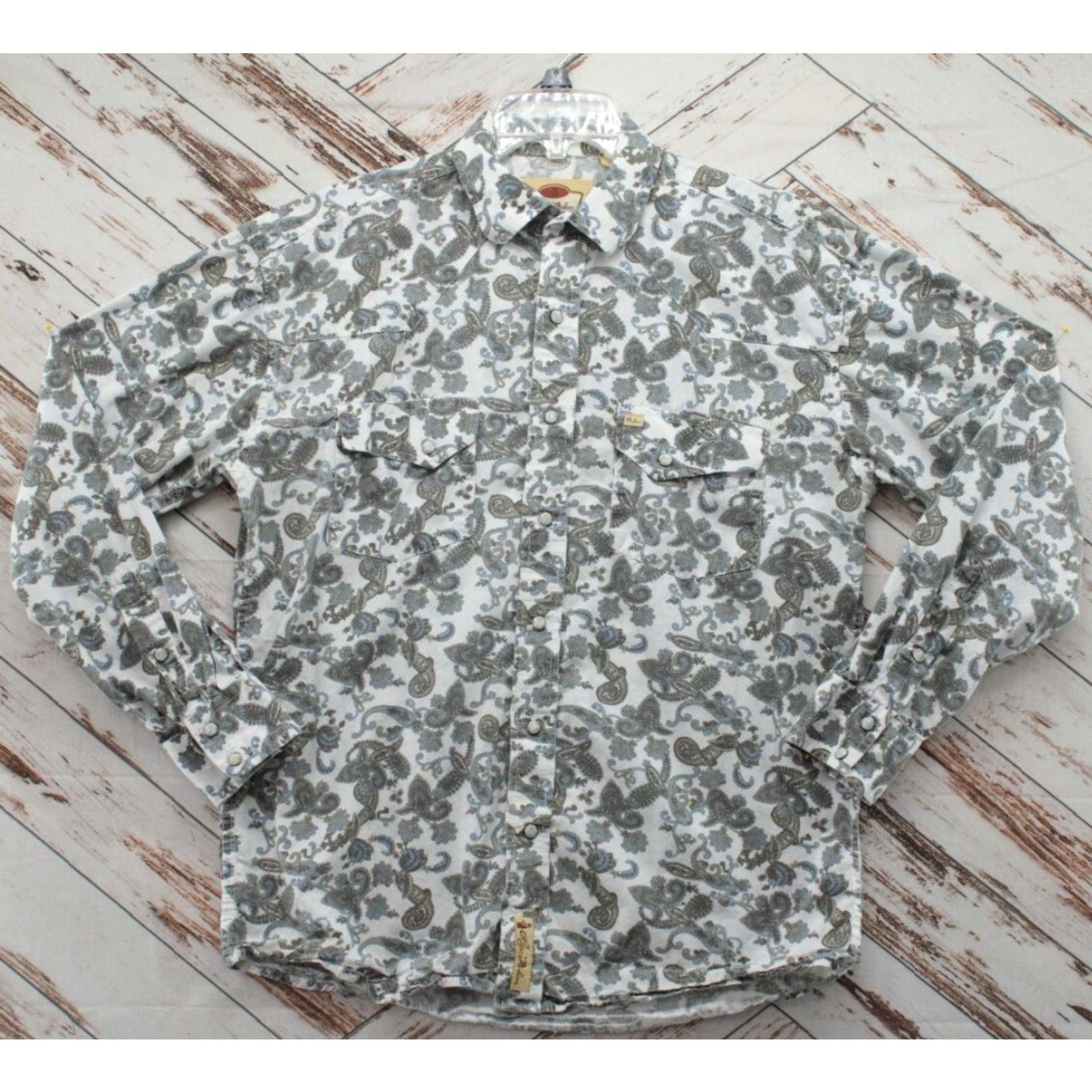 Vintage LARRY MAHAN Shirt Men's Large White Green Paisley Cowboy Pearl Snap Western Size US L / EU 52-54 / 3 - 2 Thumbnail