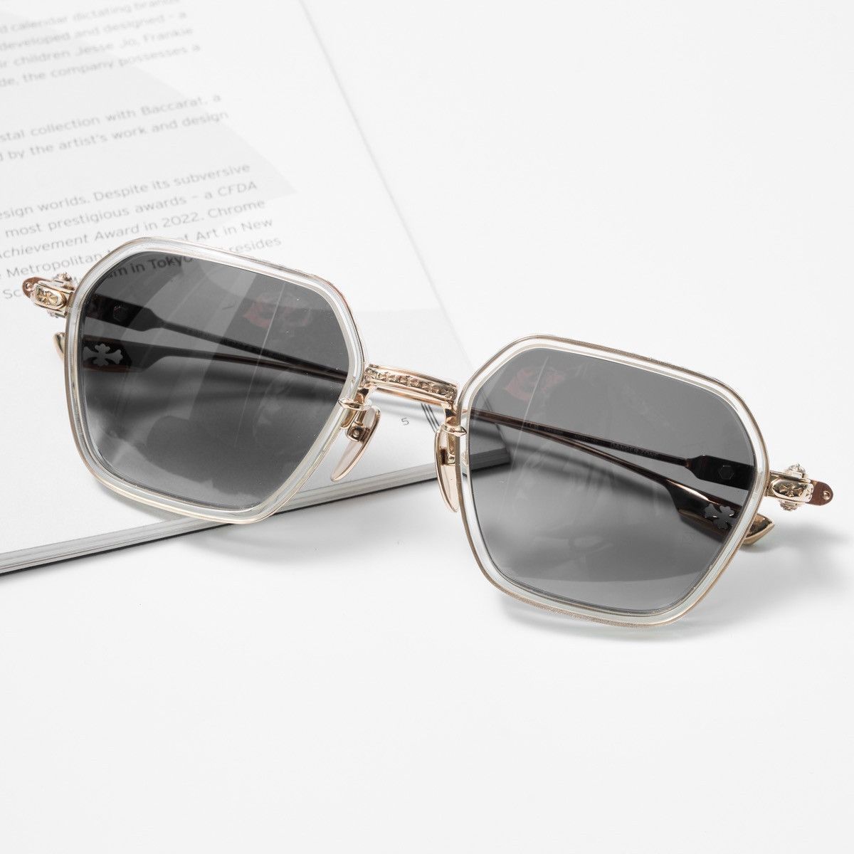 Chrome Hearts CHROME HEARTS DANGER ZONE CRYSTAL/ GOLD PLATED SUNGLASSES Size ONE SIZE - 6 Thumbnail