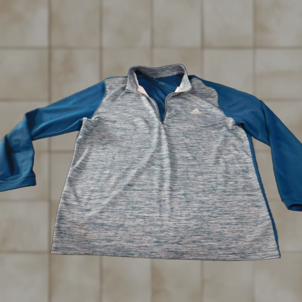 Adidas Adidas Mens Sweatshirt XL blue logo 1/4 zip pullover sweater knit polyester Regular 1/4 Zip Long Sleeve Size US XL / EU 56 / 4 - 1 Thumbnail