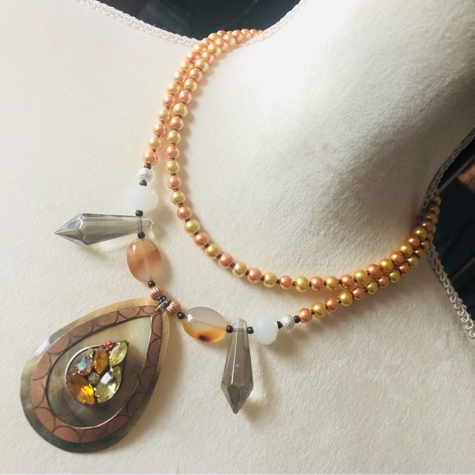 Handmade Handcrafted repurpose large pendant Pearl necklace Size ONE SIZE - 1 Thumbnail