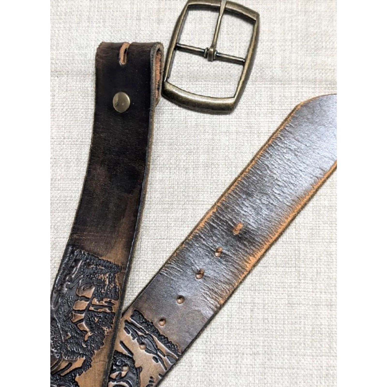 Vintage VINTAGE handcrafted WESTERN belt Tooled 34 animals WILDLIFE Brown leather belt 34 Men Leather Full Grain 1-3/4" width Western Belt Mens Size 34 - 5 Thumbnail