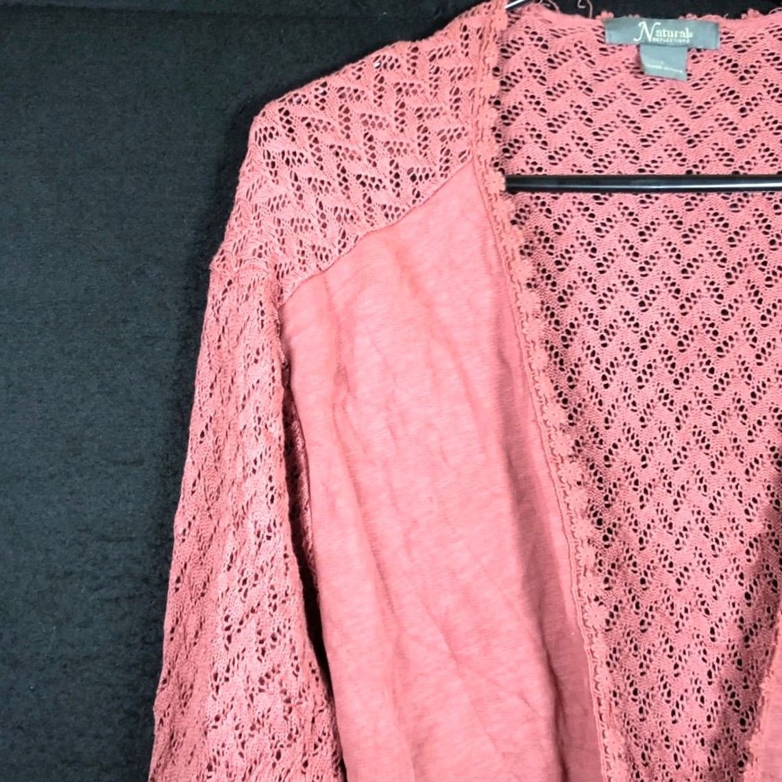 Vintage Natural Reflections Sweater Pink Open Front Cardigan Open Knit Large Womens Knit Cardigan Casual Formal Workwear Size L / US 10 / IT 46 - 4 Thumbnail