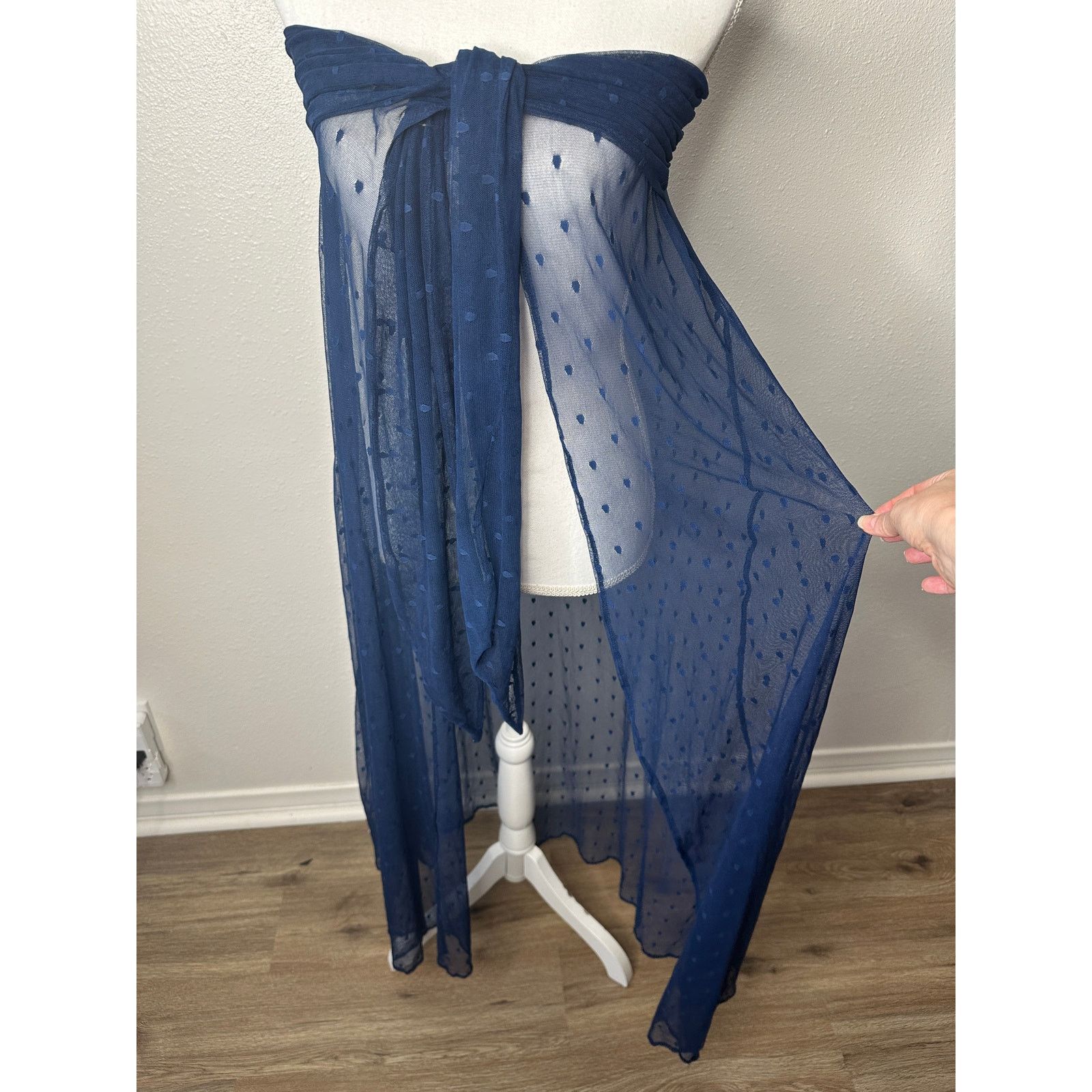 Other Ancora Navy Blue Polka Dot Sheer Scarf Wrap Size ONE SIZE - 7 Thumbnail