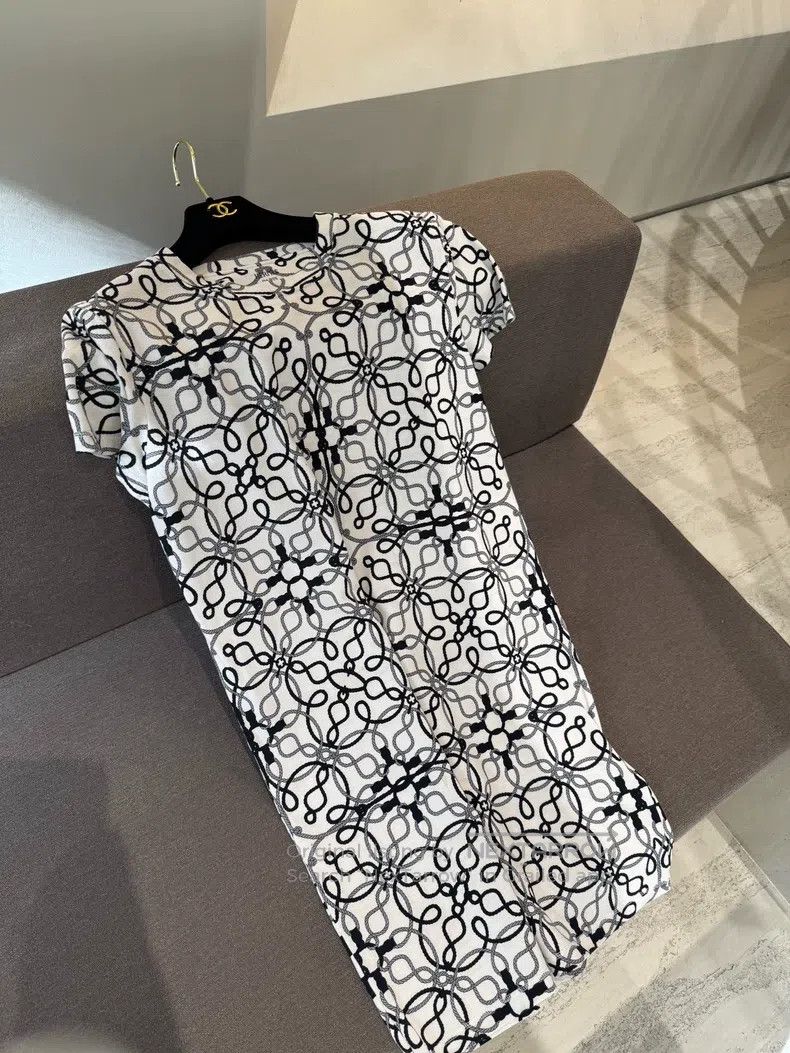 Hermes Hermes Black, White, and Gray Rope Print T-shirt Dress Size S / US 4 / IT 40 - 1 Thumbnail