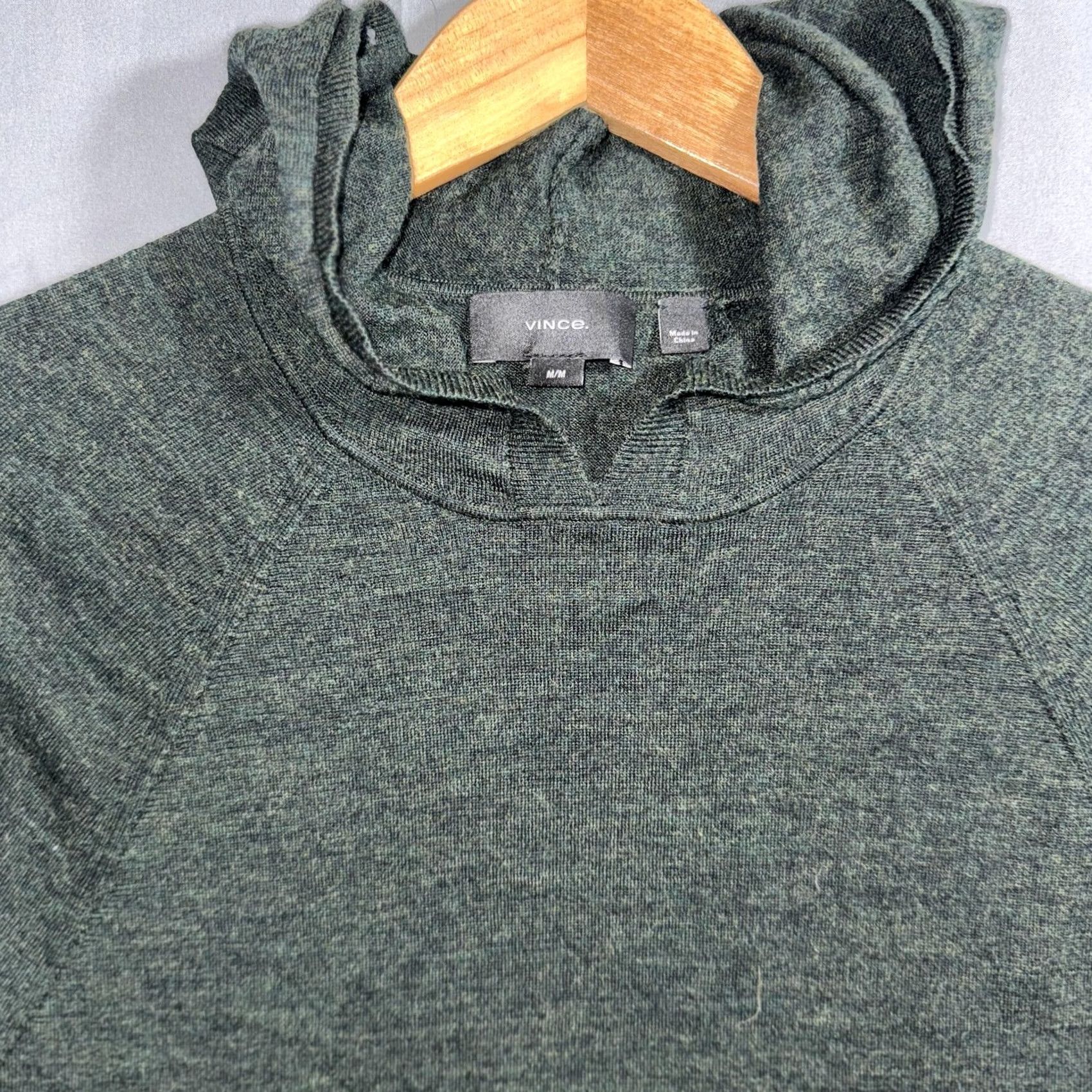 Vince Vince Mens Medium Green Merino Wool Hooded Pullover Sweater Knit Size US M / EU 48-50 / 2 - 3 Thumbnail