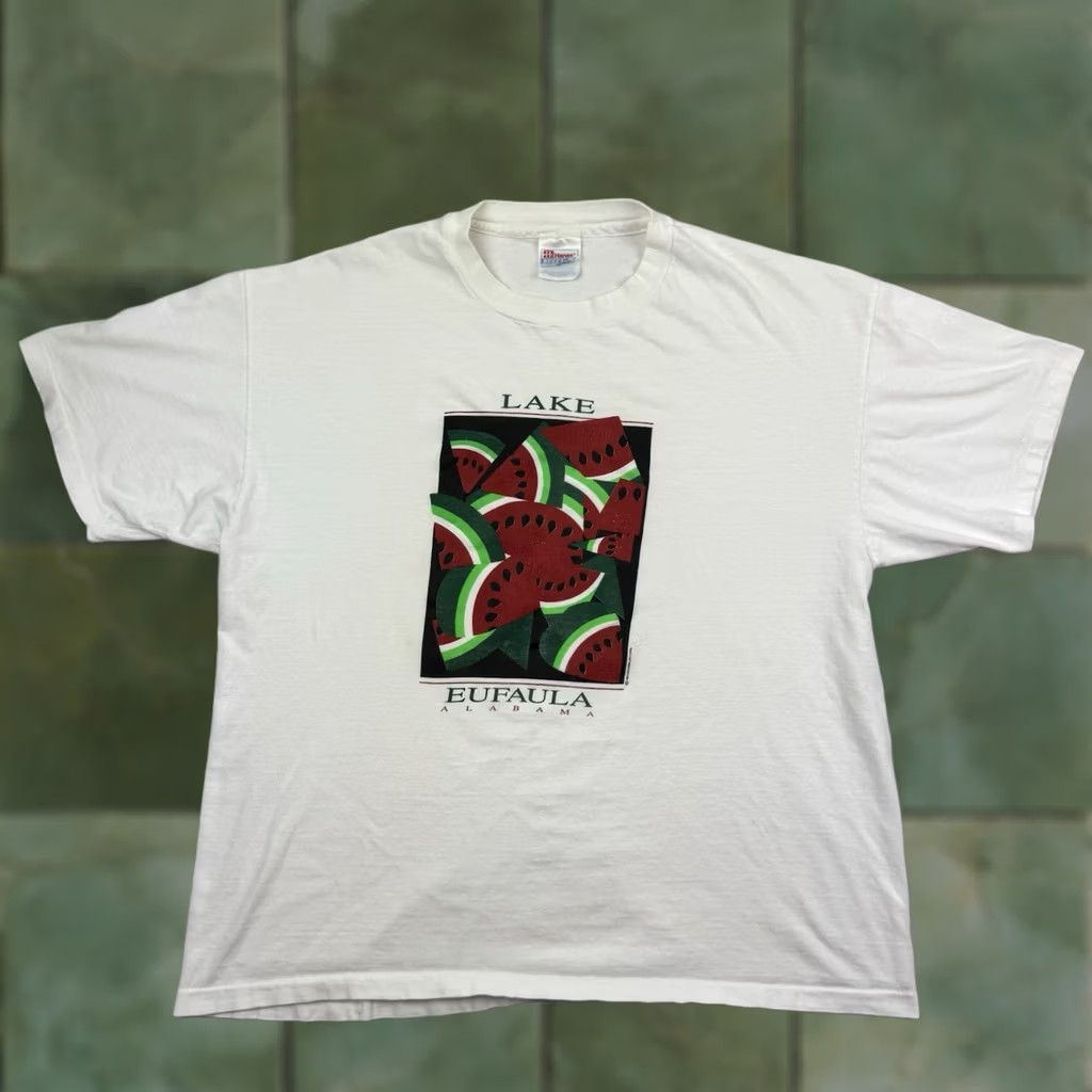 Hanes VINTAGE Hanes Watermelon Lake Eufaula Alabama T Shirt Adult XL White Cotton Nature Outdoor Summer 90s Mens Size US XL / EU 56 / 4 - 1 Thumbnail