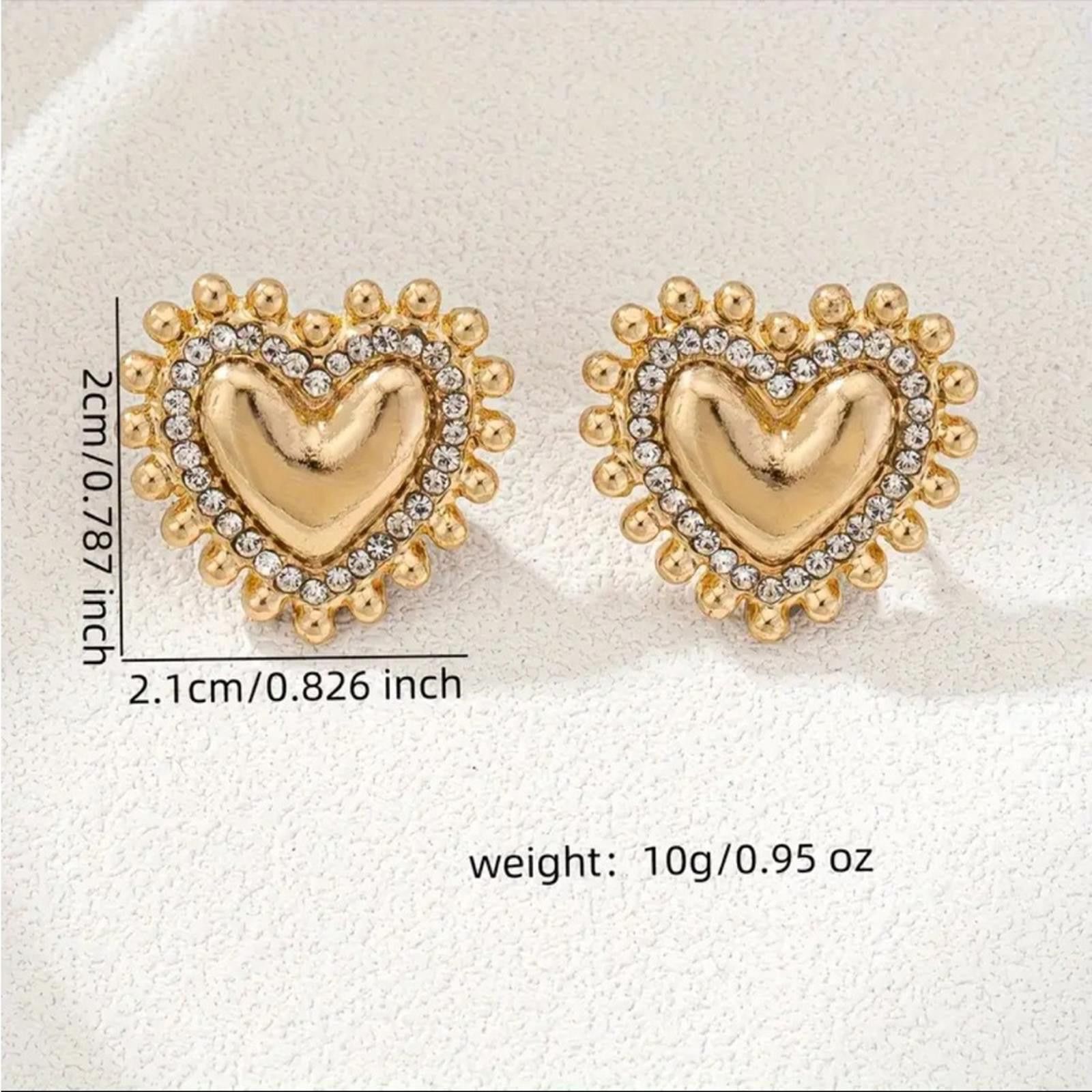 Designer Gold Plated Boho Chic Heart-Shaped Rhinestone Stud Earrings Size ONE SIZE - 4 Thumbnail