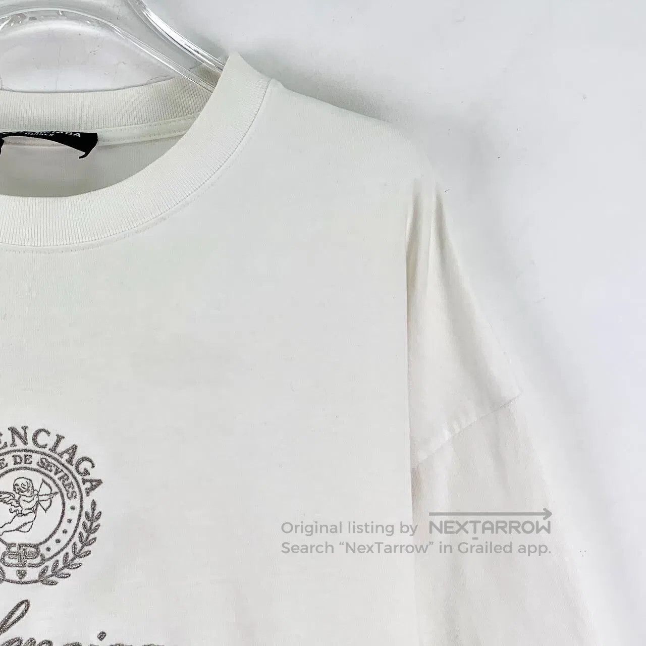 Balenciaga Balenciaga White Logo Lettering Embroidered Cotton Crewnec Size US M / EU 48-50 / 2 - 3 Thumbnail
