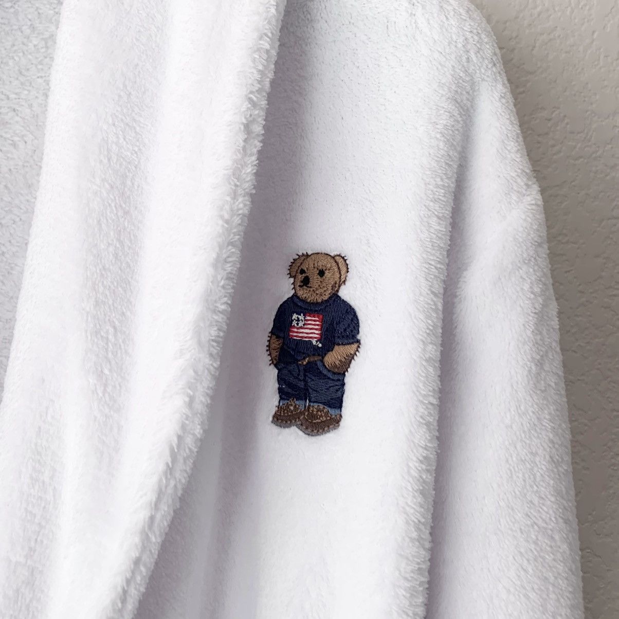 Ralph Lauren polo bear embroidered plush white robe