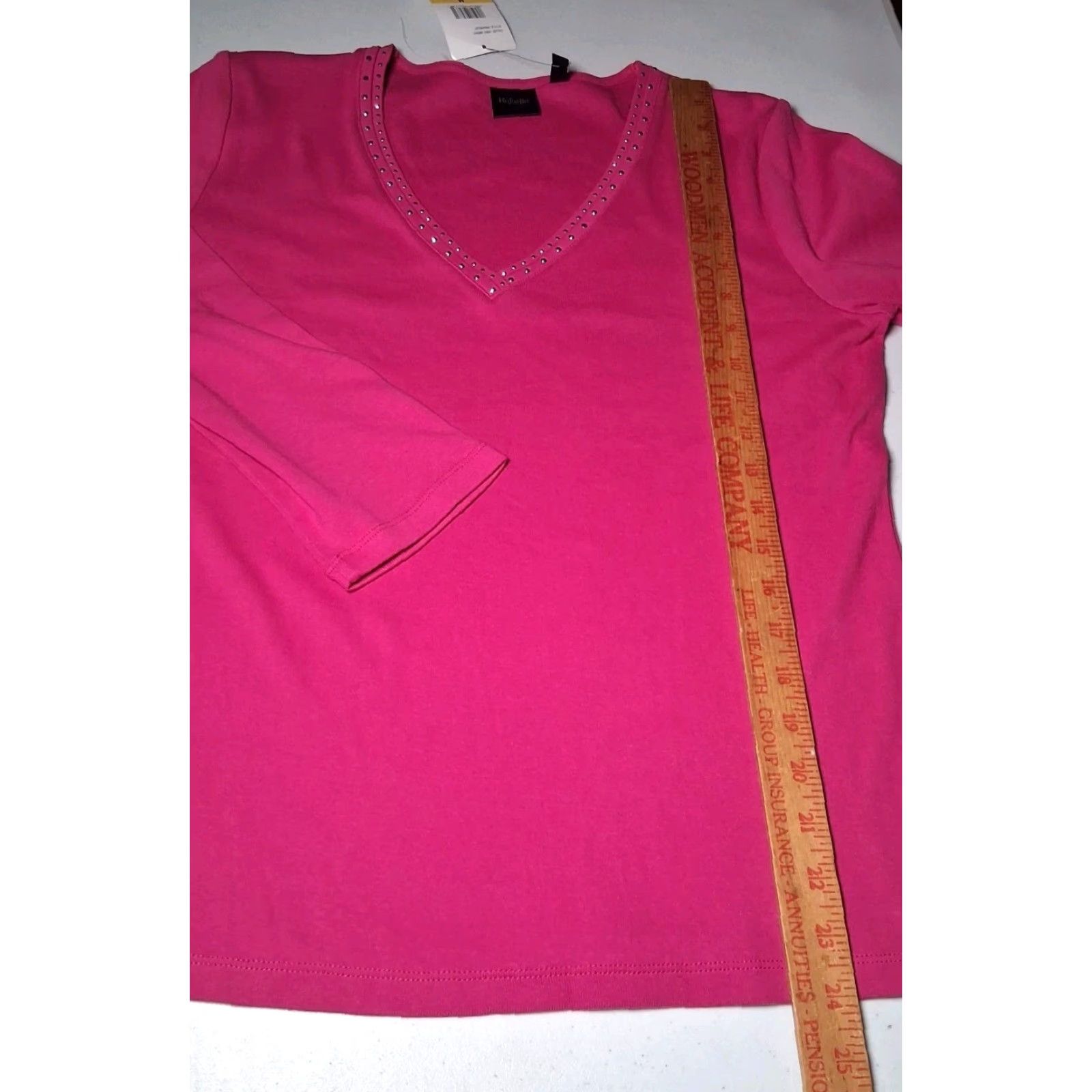 Vintage Rafaella Shirt Women M V-Neck Pink Knit Cotton Long Sleeve Studded NEW Size M / US 6-8 / IT 42-44 - 5 Thumbnail