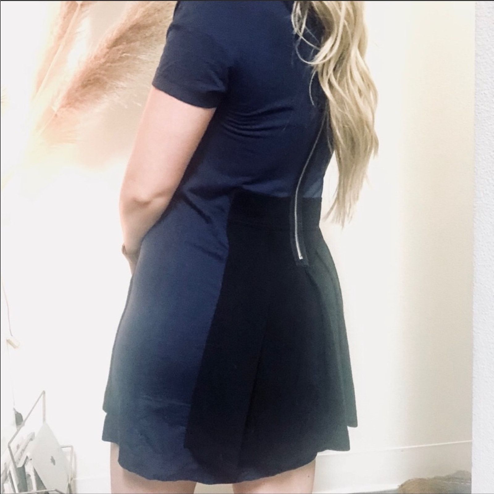 Marc by Marc Jacobs MARC JACOBS Black Navy Wool Pleated Crew Neck Mini Dress S Size S / US 4 / IT 40 - 3 Thumbnail