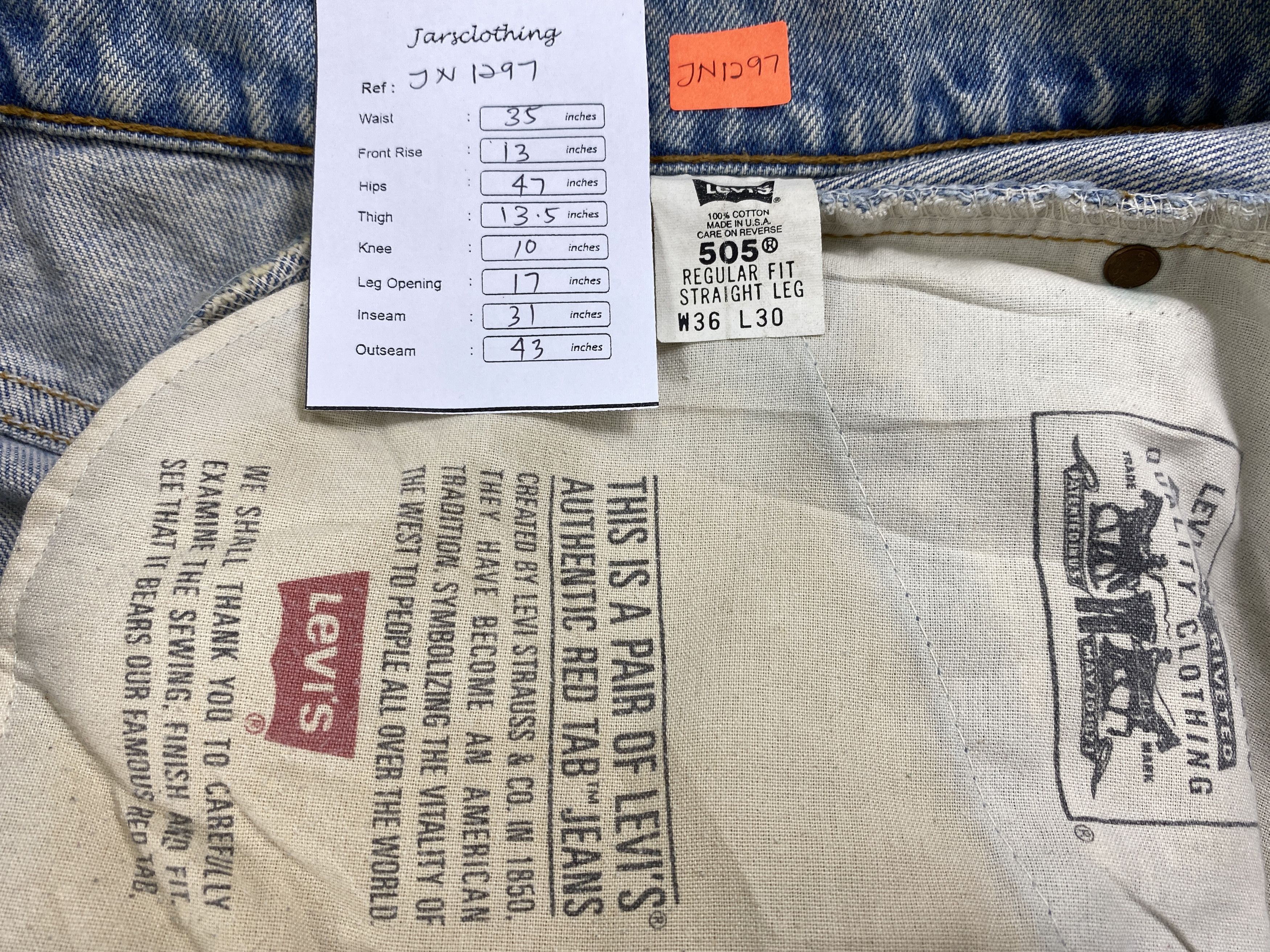 Levi's Light Blue Wash Vintage Levi's 505 35x31 Denim -JN1297 Size US 35 - 8 Thumbnail