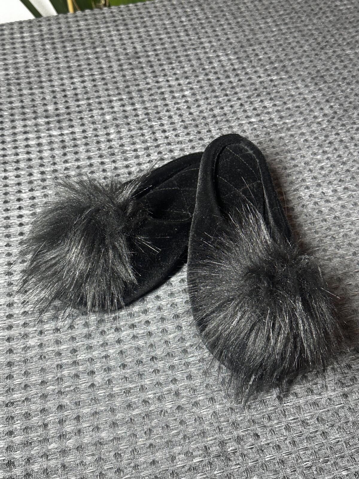 Other Black Furry Pom Pom Slip-On Slippers Size US 5.5 / IT 35.5 - 3 Thumbnail