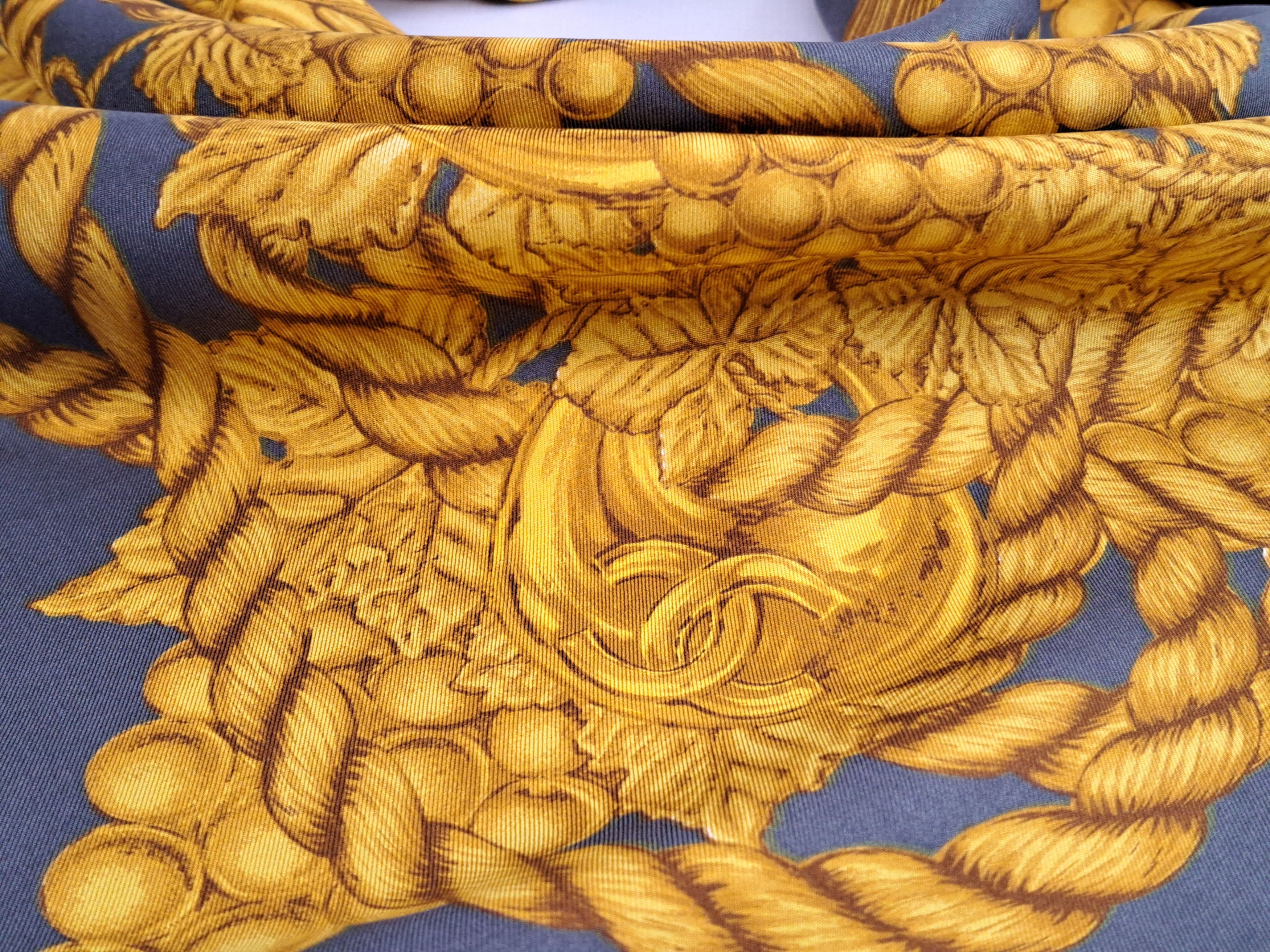 Chanel Vintage CHANEL gray/gold silk scarf grapes and tassel motif. Size ONE SIZE - 9 Thumbnail