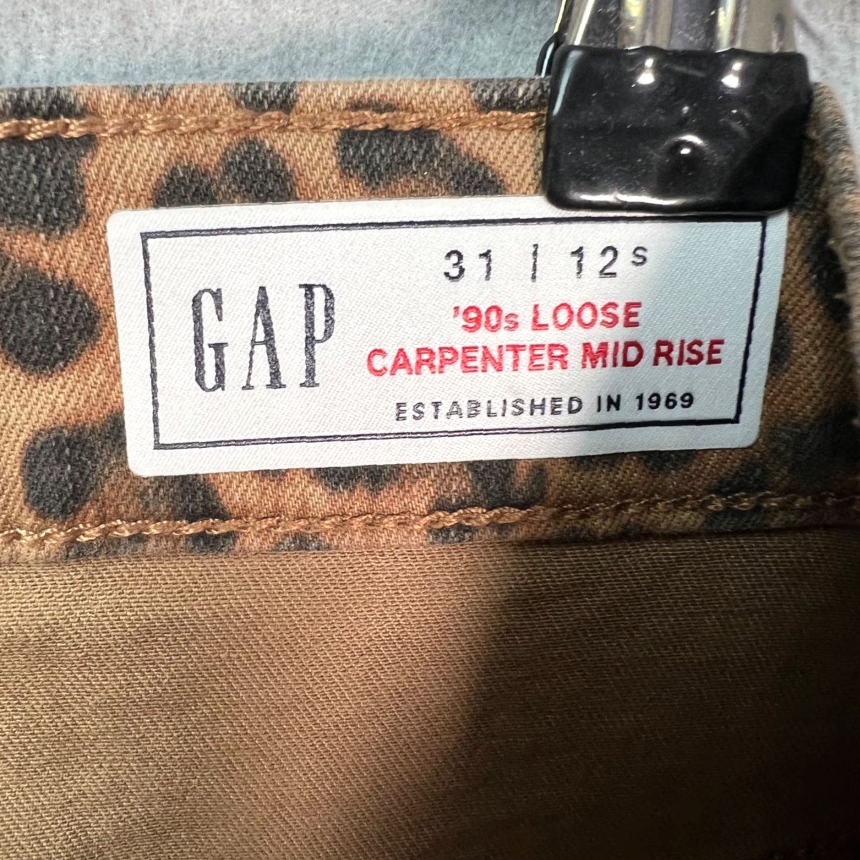 Gap Gap Womens Carpenter Pants 90s Leopard Print High Rise Straight Inseam 25in Brown XS? Size 34" / US 12 / IT 48 - 3 Thumbnail