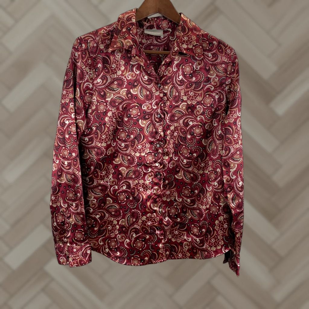 Croft & Barrow Croft & Barrow Button-Up Shirt Womens Long Sleeve Paisley 100% Polyester Multicolor Casual Size M / US 6-8 / IT 42-44 - 1 Thumbnail
