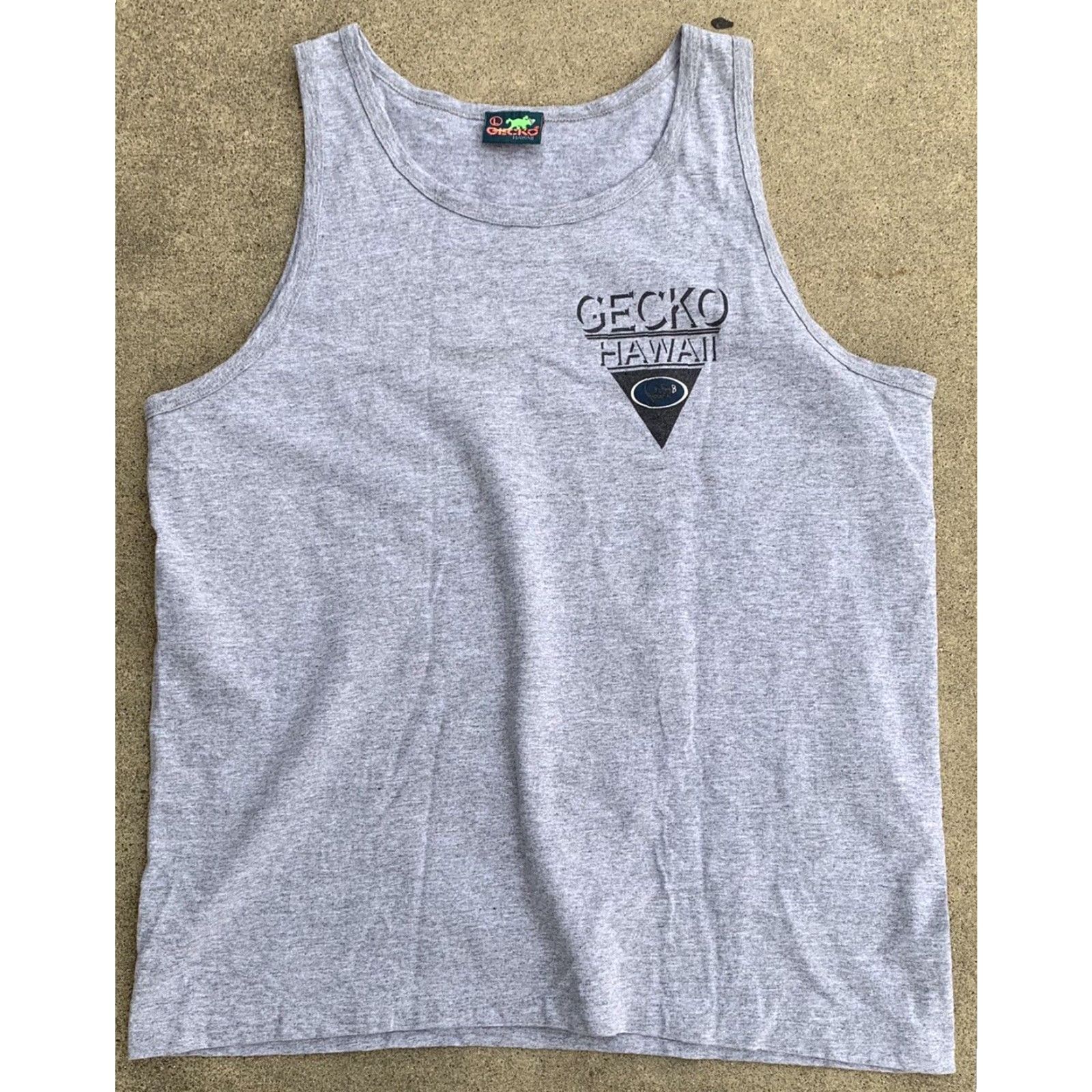 Vintage VINTAGE Gecko Hawaii Tank Top Shirt Men L Gray Cotton Jersey Graphic Print 80s 90s Hawaii USA Retro US Made in USA Single Stitch Hem Short Sleeveless Size US L / EU 52-54 / 3 - 5 Thumbnail