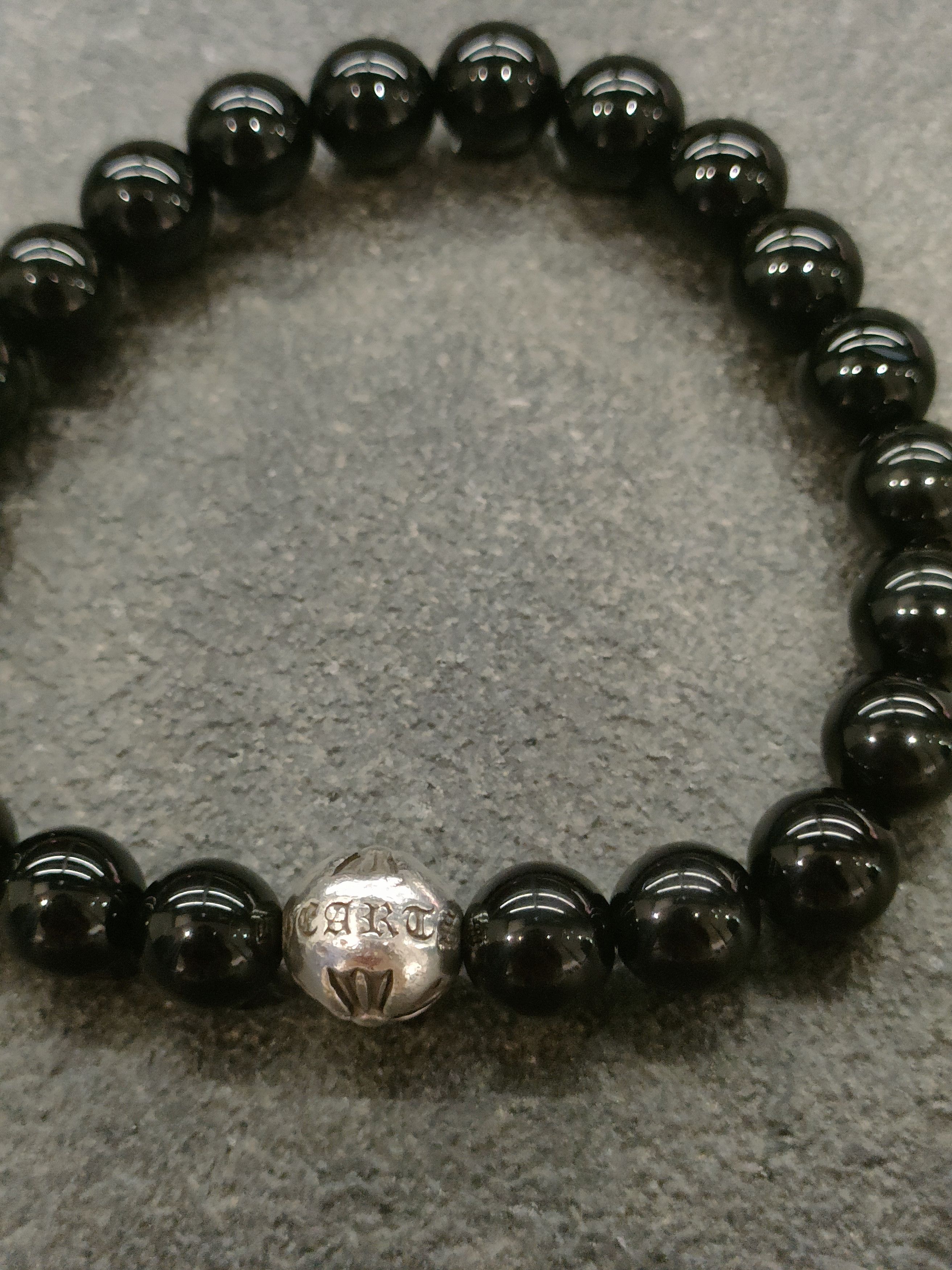 Chrome Hearts Chrome Hearts 8mm Single Silver Obsidian Cross Bracelet Size ONE SIZE - 6 Thumbnail