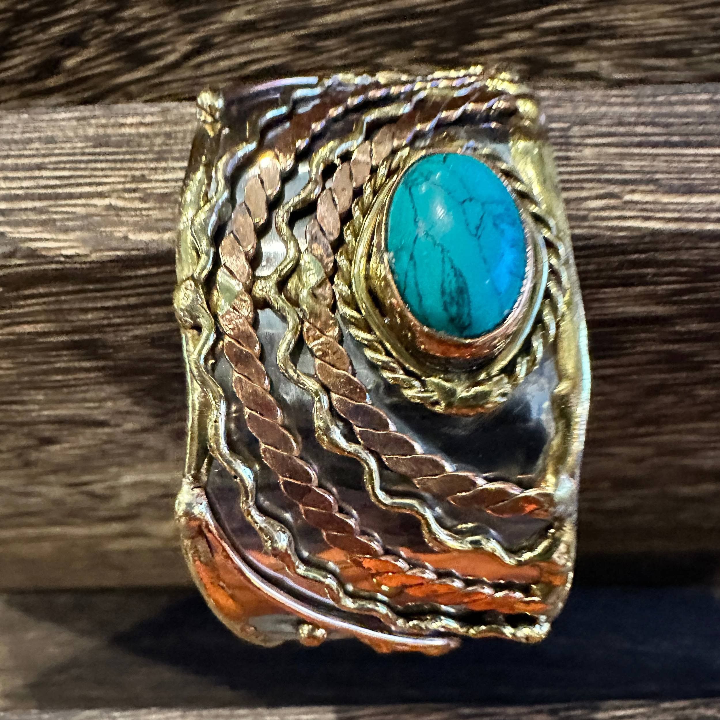 Other Turquoise Stone Cuff Bracelet - Handcrafted Adjustable Desig Size ONE SIZE - 7 Thumbnail