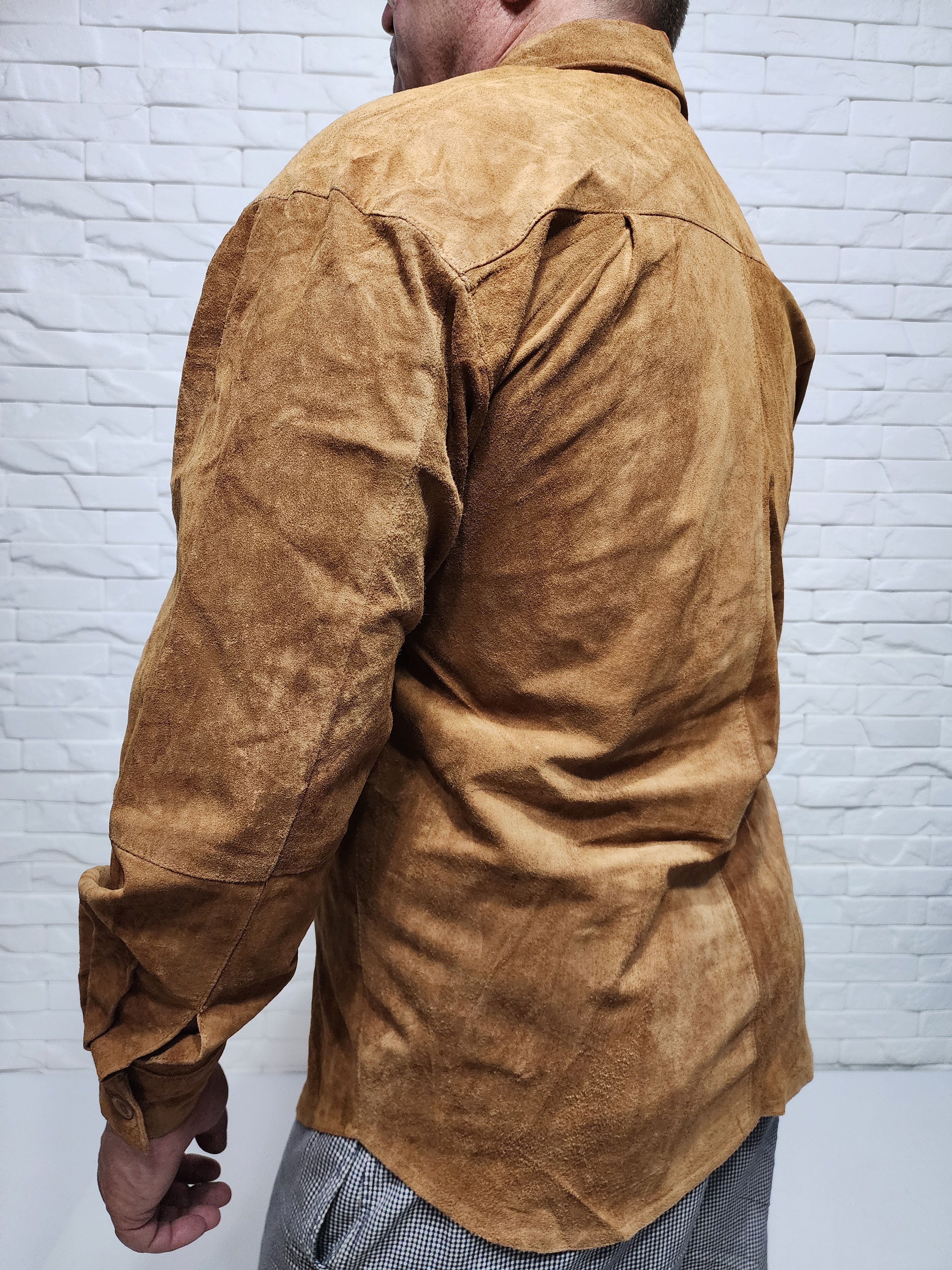 Genuine Leather Men's leather shirt with plastic buttons. Size US L / EU 52-54 / 3 - 5 Thumbnail