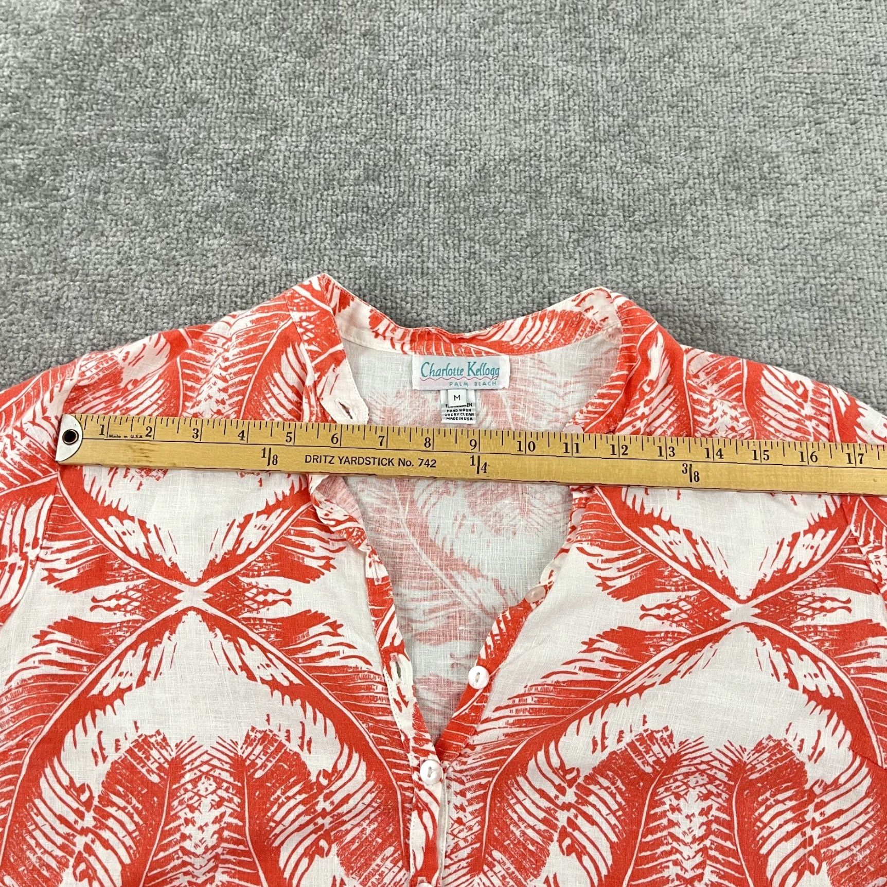 Vintage CHARLOTTE KELLOGG Shirt Womens Medium Linen White Orangish Red Floral Tunic Top Size M / US 6-8 / IT 42-44 - 5 Thumbnail