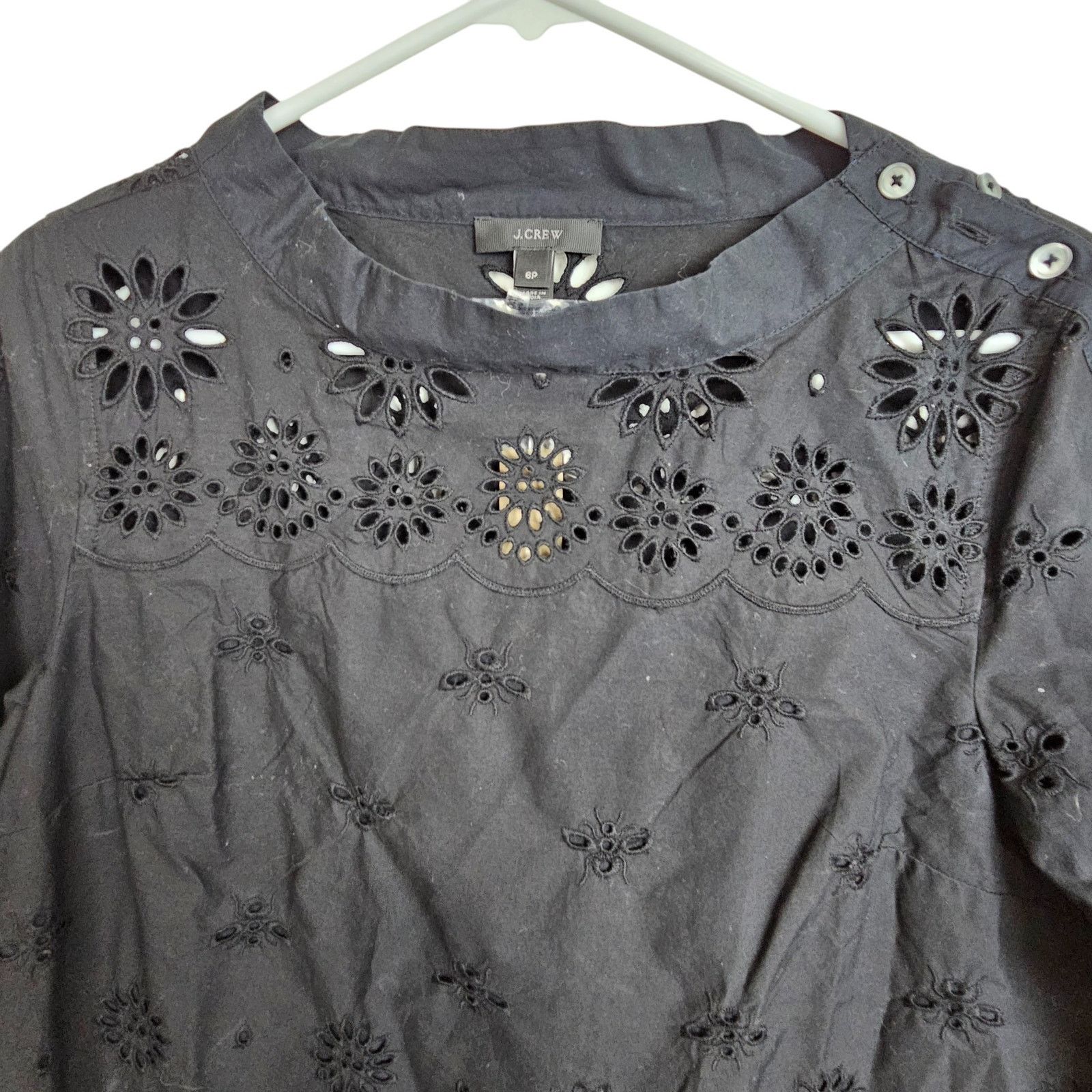 J.Crew J. Crew Womens Funnel Neck Eyelet Shirt Size 6P Black Summer Size M / US 6-8 / IT 42-44 - 3 Thumbnail