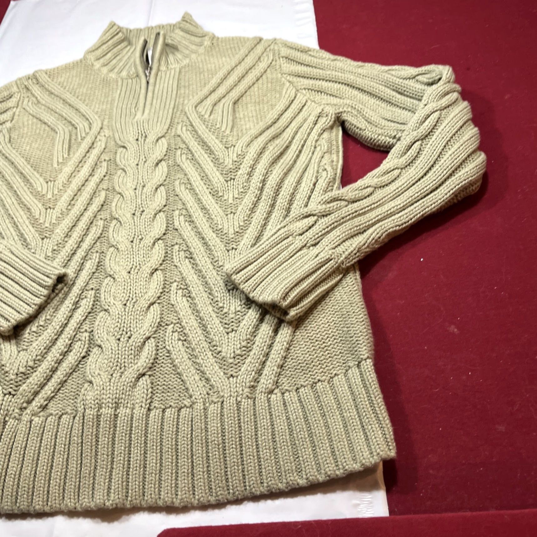 Vintage Leo Nicole Green Cable Knit Cardigan Sweater 1/4 Zip Mock Neck Cotton Large Women’s Long Sleeve Cardigan Size L / US 10 / IT 46 - 5 Thumbnail