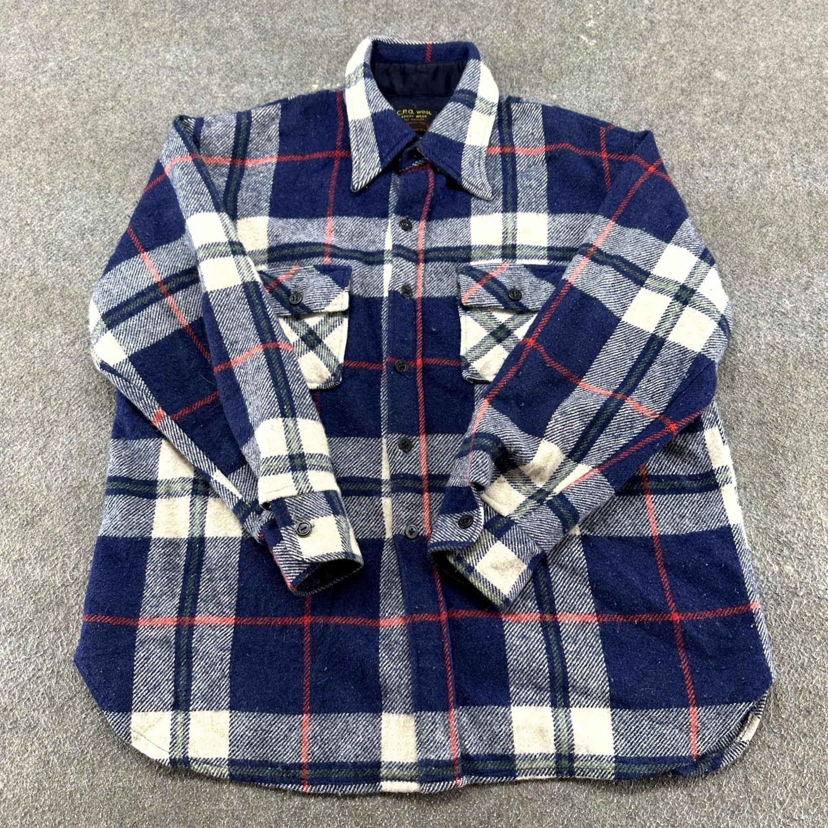Vintage VINTAGE CPO Wool Jacket Mens XL Blue White Red Button Up Shirt Jac Plaid 80s Size US XL / EU 56 / 4 - 2 Thumbnail