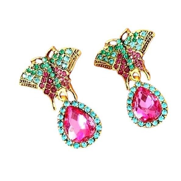 Handmade Butterfly Earrings Rhinestones Drop Dangle Crystal Accents A Size ONE SIZE - 8 Thumbnail