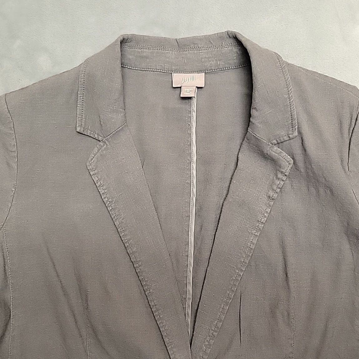 J. Jill VINTAGE J. Jill Blazer Shirt Womens M Gray Linen Blend Stretch One Button Lightweight Casual Size M / US 6-8 / IT 42-44 - 2 Thumbnail