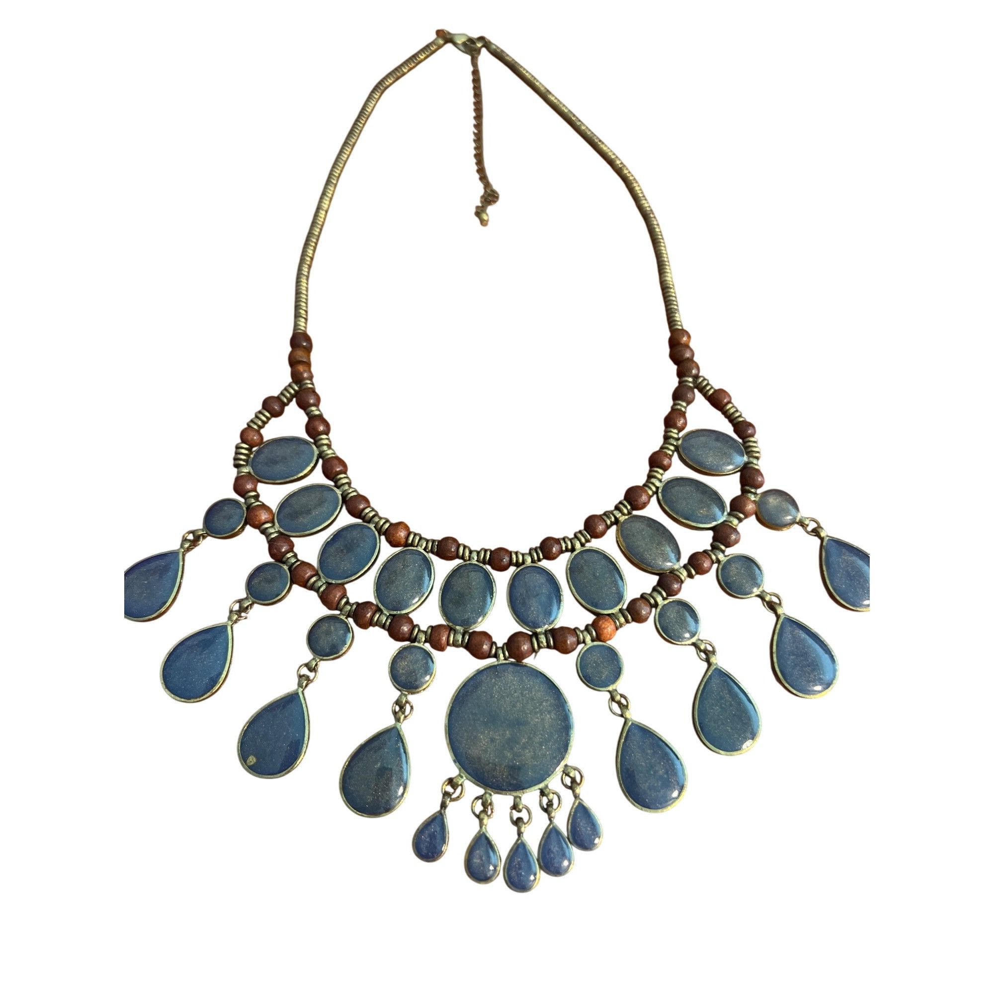 Other Bohemian Vintage Style Statement Necklace Brass Tone Blue En Size ONE SIZE - 1 Thumbnail