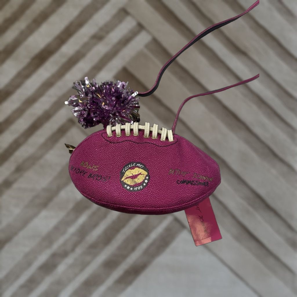 Betsey Johnson Betsey Johnson What a score! Crossbody Football Pink Pom Pom Purse bag Women Pink Faux Leather Crossbody Bag Size ONE SIZE - 1 Thumbnail