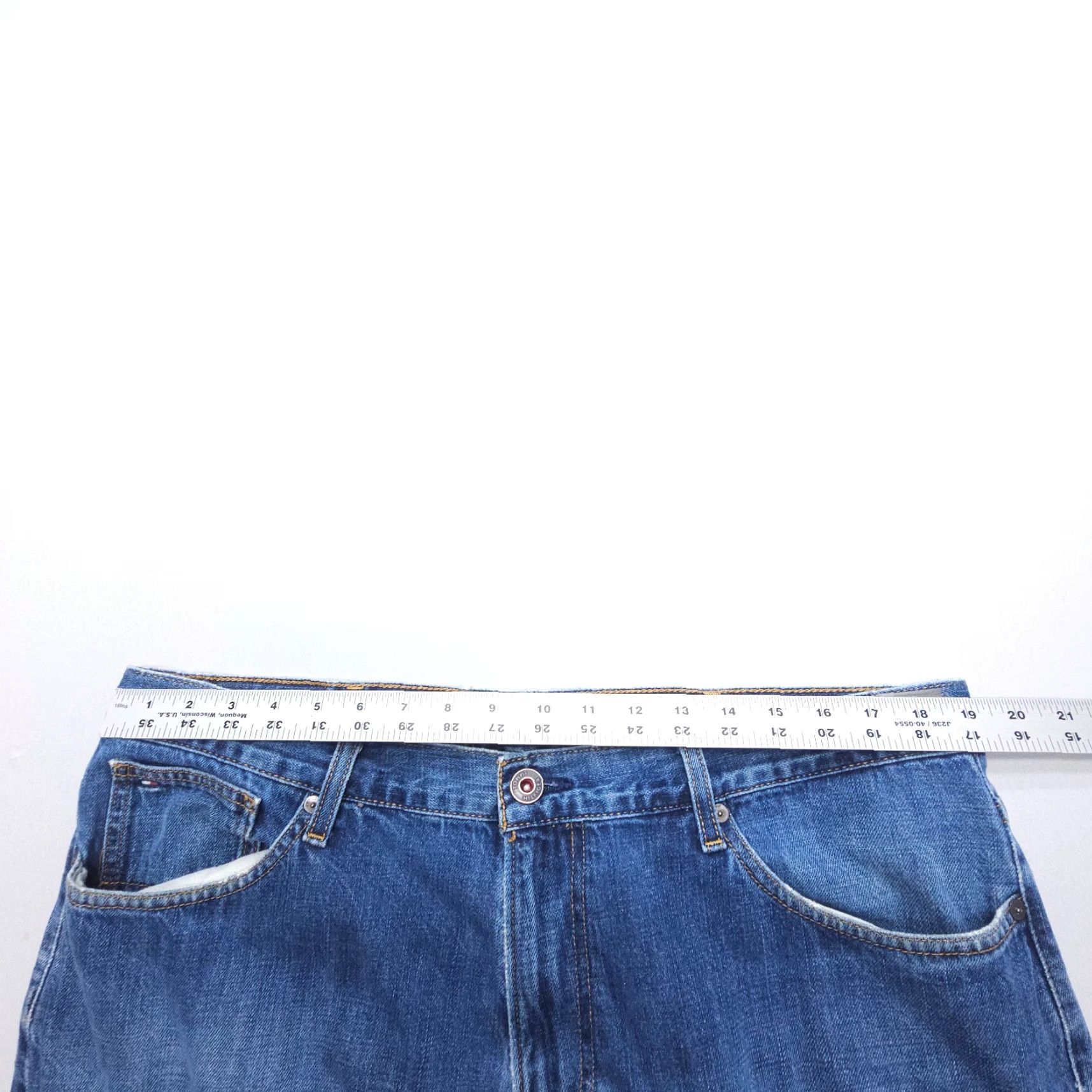 Tommy Hilfiger Tommy Hilfiger Jeans Mens 38 x 30 Blue Relaxed 100% Cotton Denim Straight 5-Pocket Logo Vintage: No Y2K 90s American Mens Jeans Size US 38 / EU 54 - 7 Thumbnail