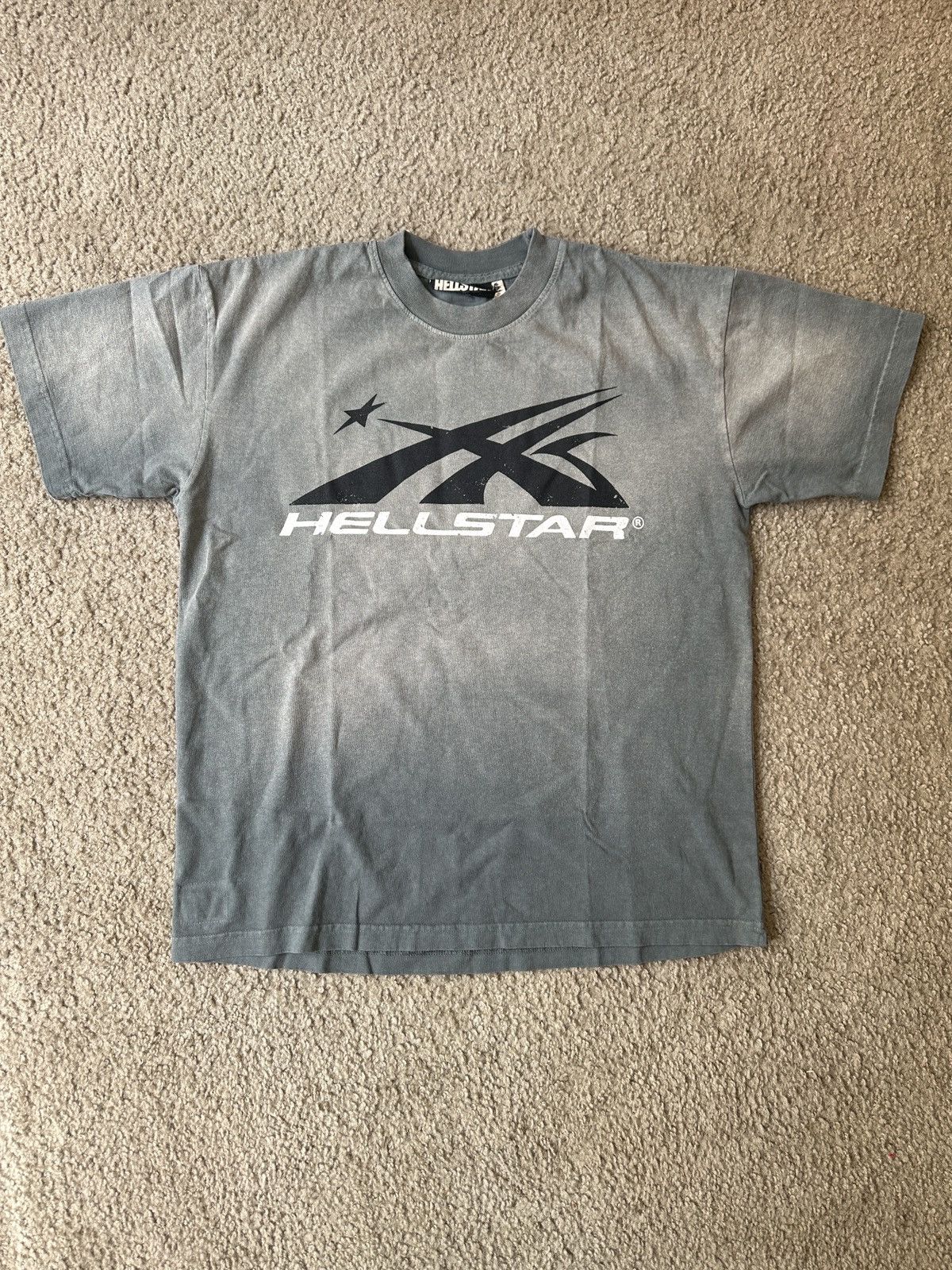 image of Hellstar Sport Logo Tee Shirt Grey, Men's (Size Small)