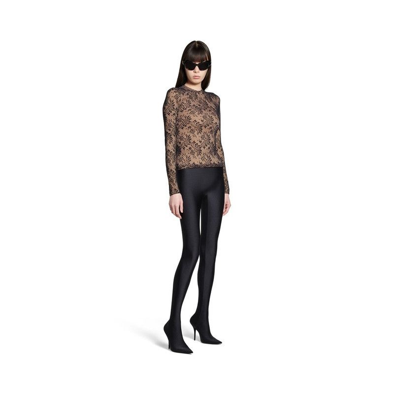 Balenciaga o1s1wg110126 Lace Crewneck Top in Beige/Black Size M / US 6-8 / IT 42-44 - 2 Thumbnail