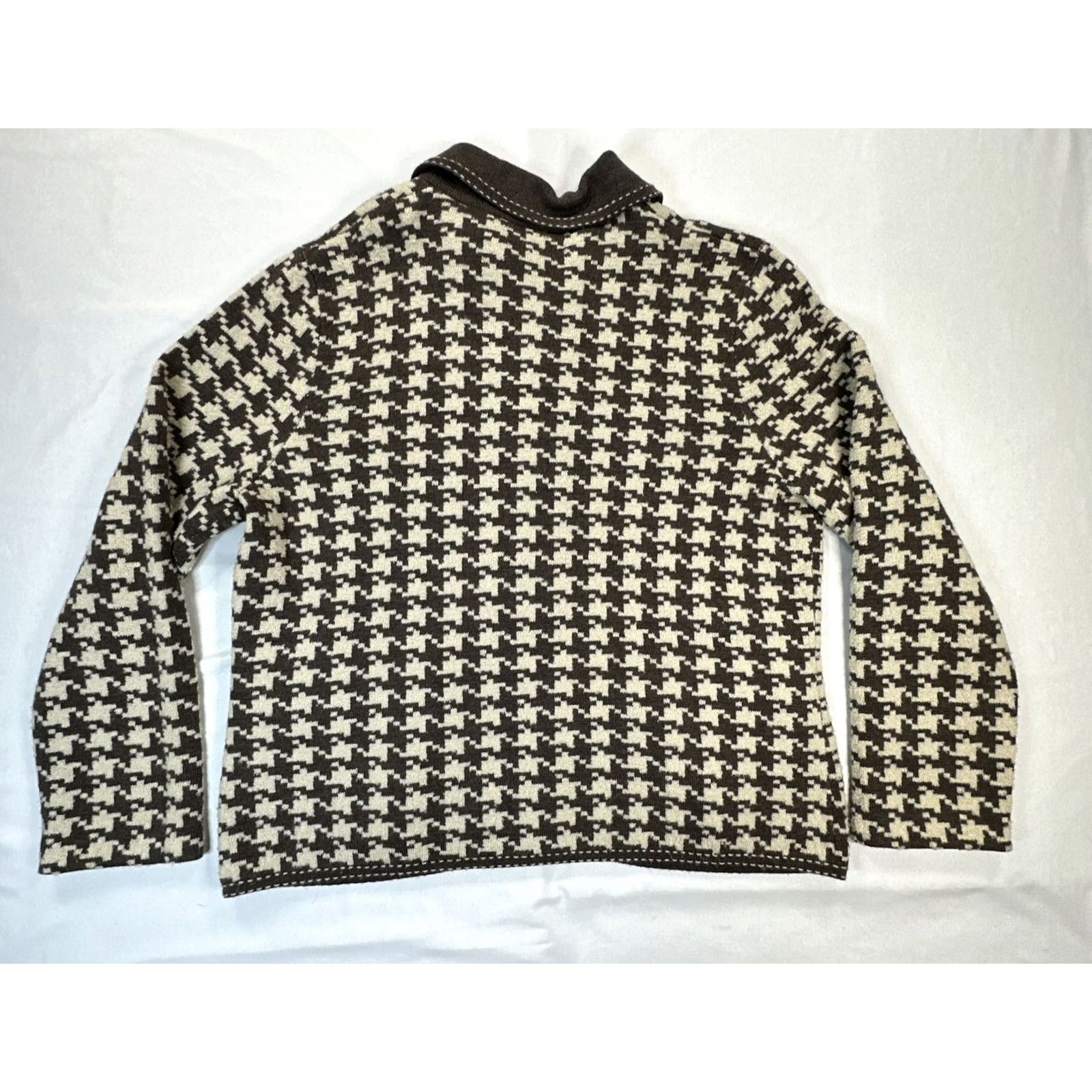Pendleton Pendleton Cardigan Sweater L Wool Blend Full Zip Houndstooth Brown Women's Size L / US 10 / IT 46 - 6 Thumbnail