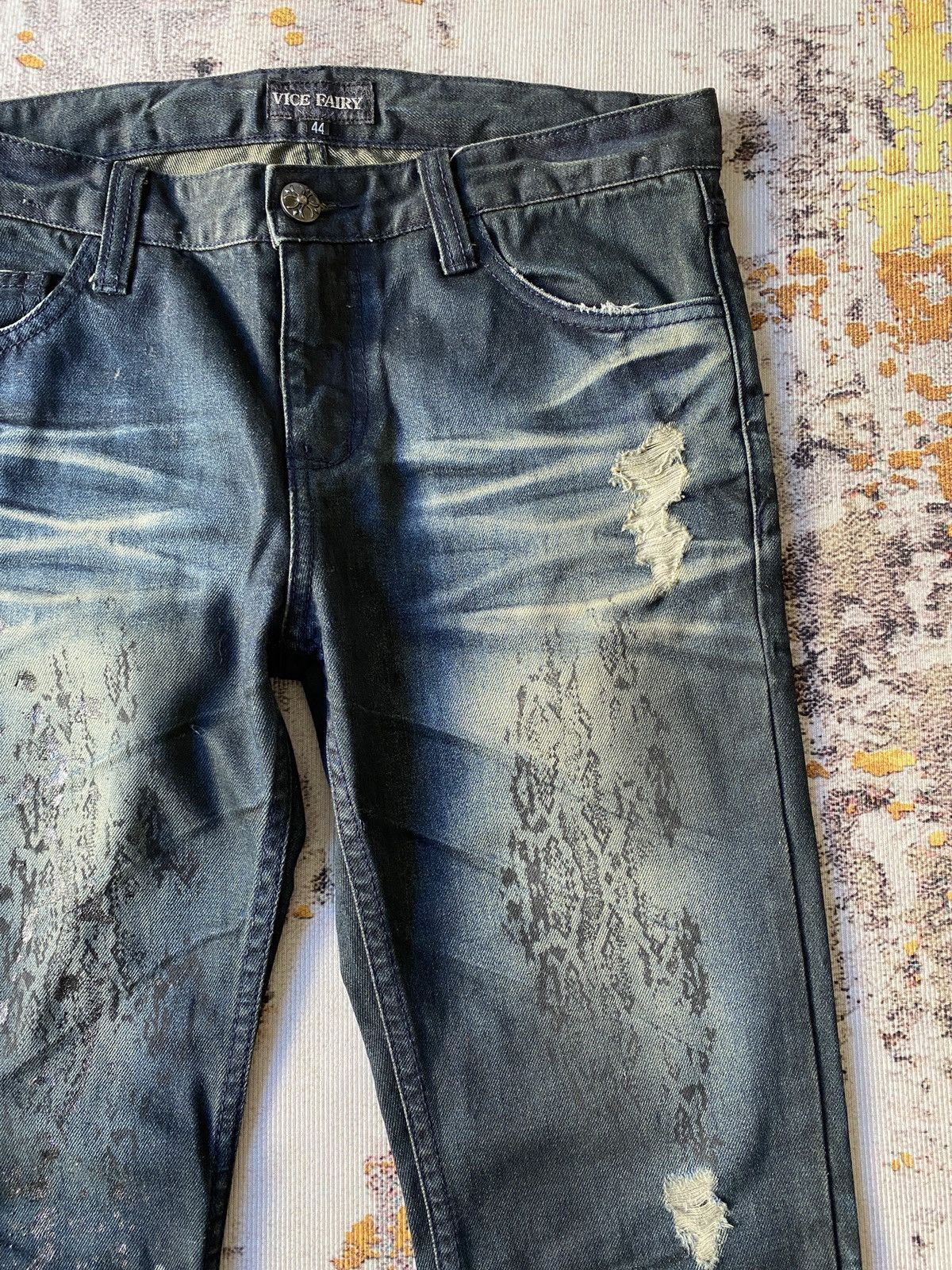 Japanese Brand Vice Fairy Claws Marks Design Gothic Punk Distressed Denim Size US 31 - 11 Thumbnail