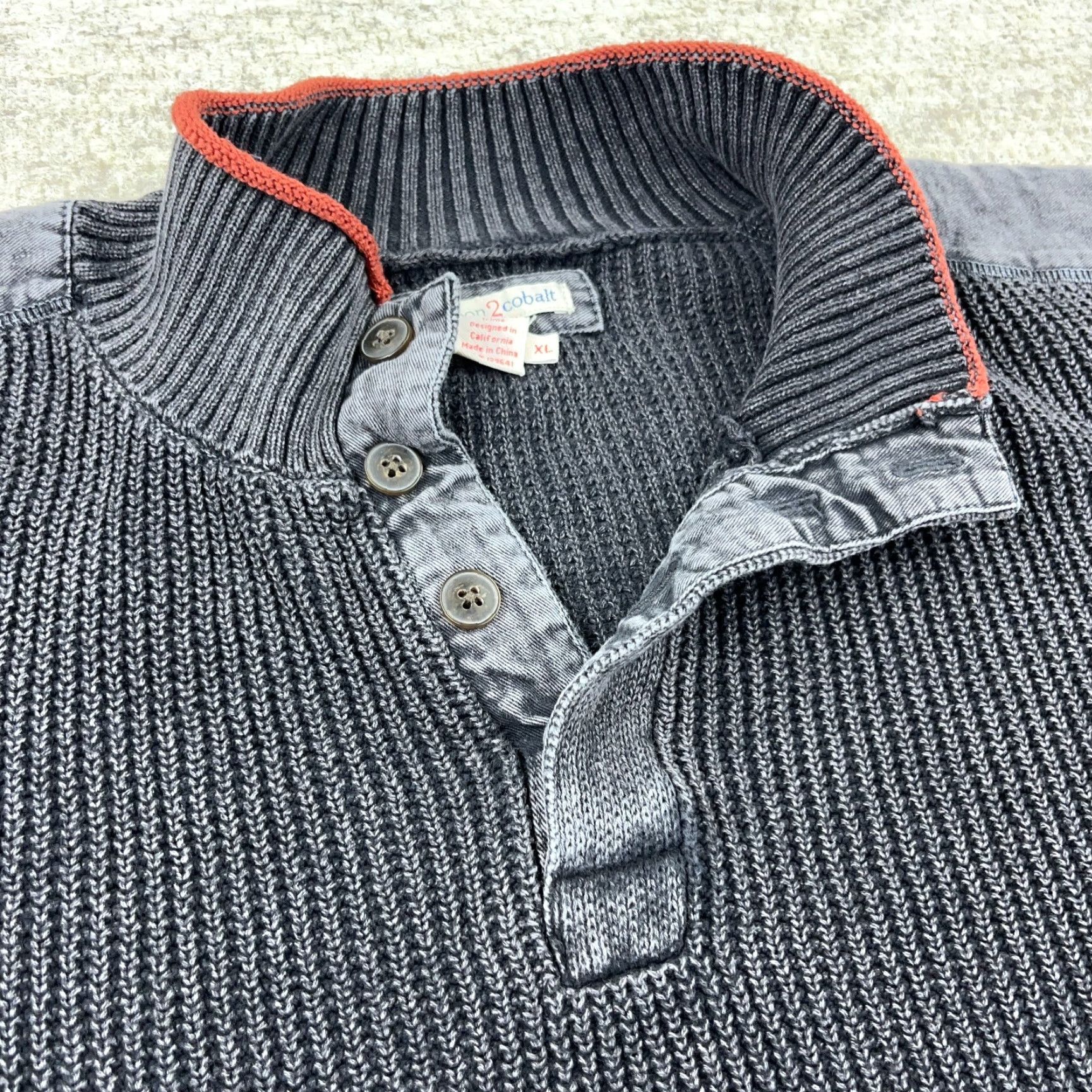 Carbon2Cobalt Corban 2 Cobalt Gray Cotton Chunky Knit Sweater Men XL Pullover Zip Mock Neck 1/2 Zip Solid Size US XL / EU 56 / 4 - 2 Thumbnail