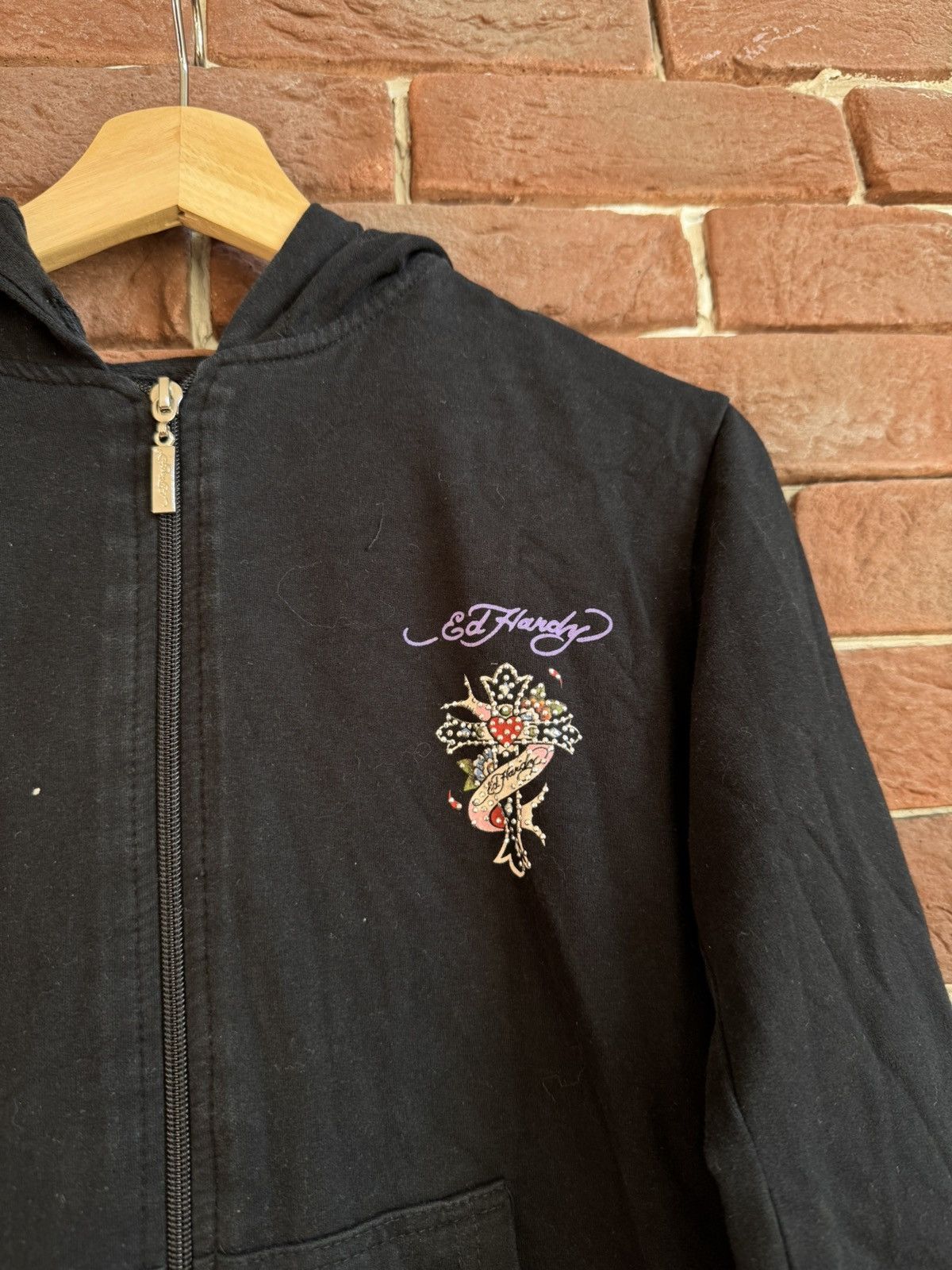 Christian Audigier Vintage Y2K Ed Hardy Flower Skull Cross Audigier Zip hoodie Size L / US 10 / IT 46 - 3 Thumbnail