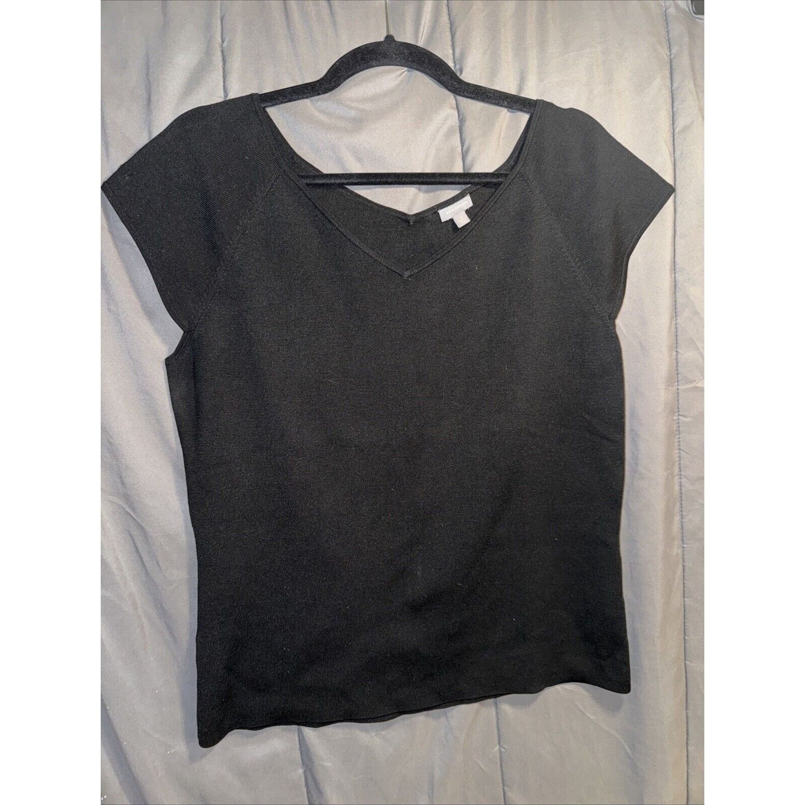 Ann Taylor Ann Taylor Womens Silk Blend Top Size XL Black Cap Short Sle Size XL / US 12-14 / IT 48-50 - 1 Thumbnail